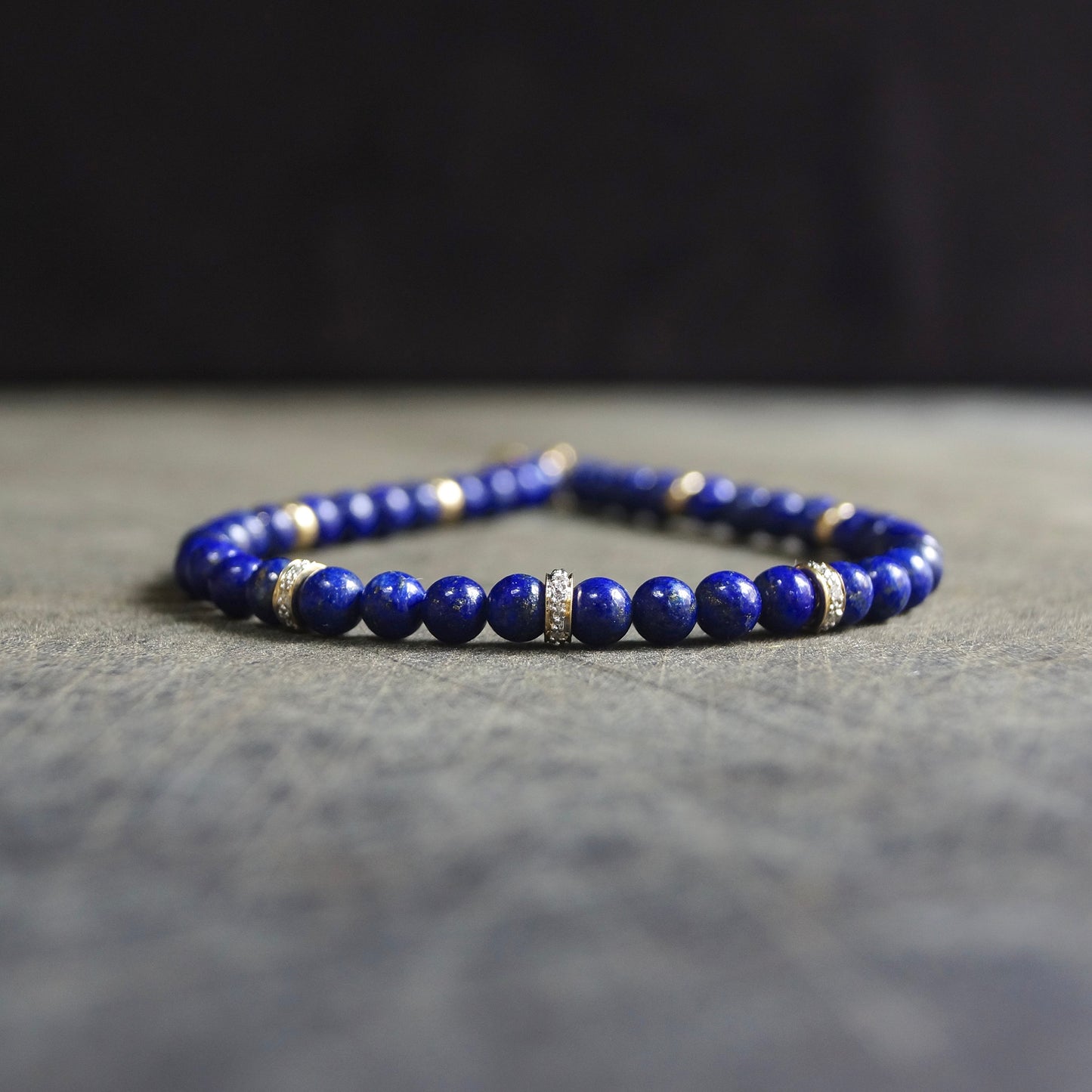 14K: Diamond Spiritual Bead Bracelet | 4mm |  Diamond | Lapis Lazuli | Bead Bracelet | Navy Blue Gemstone | Fine Jewelry | For Him