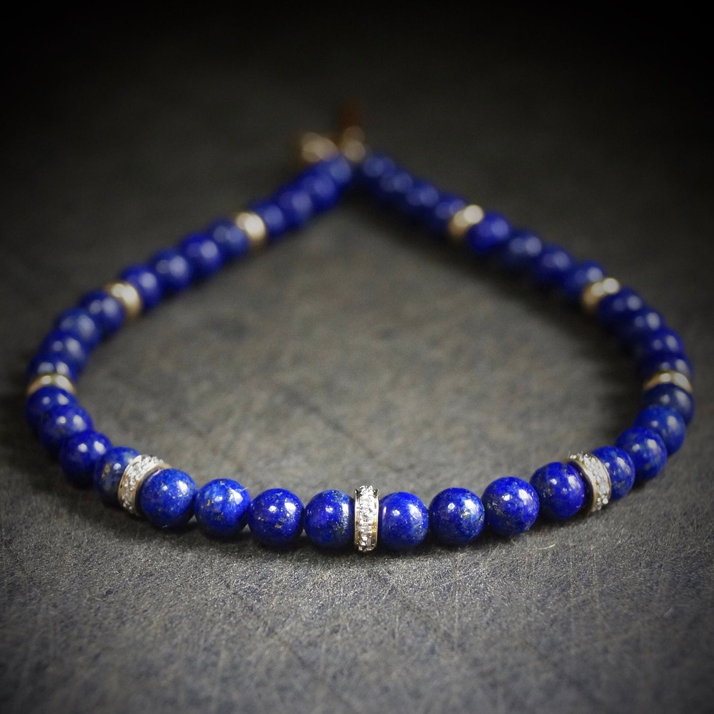 14K: Diamond Spiritual Bead Bracelet | 4mm |  Diamond | Lapis Lazuli | Bead Bracelet | Navy Blue Gemstone | Fine Jewelry | For Him