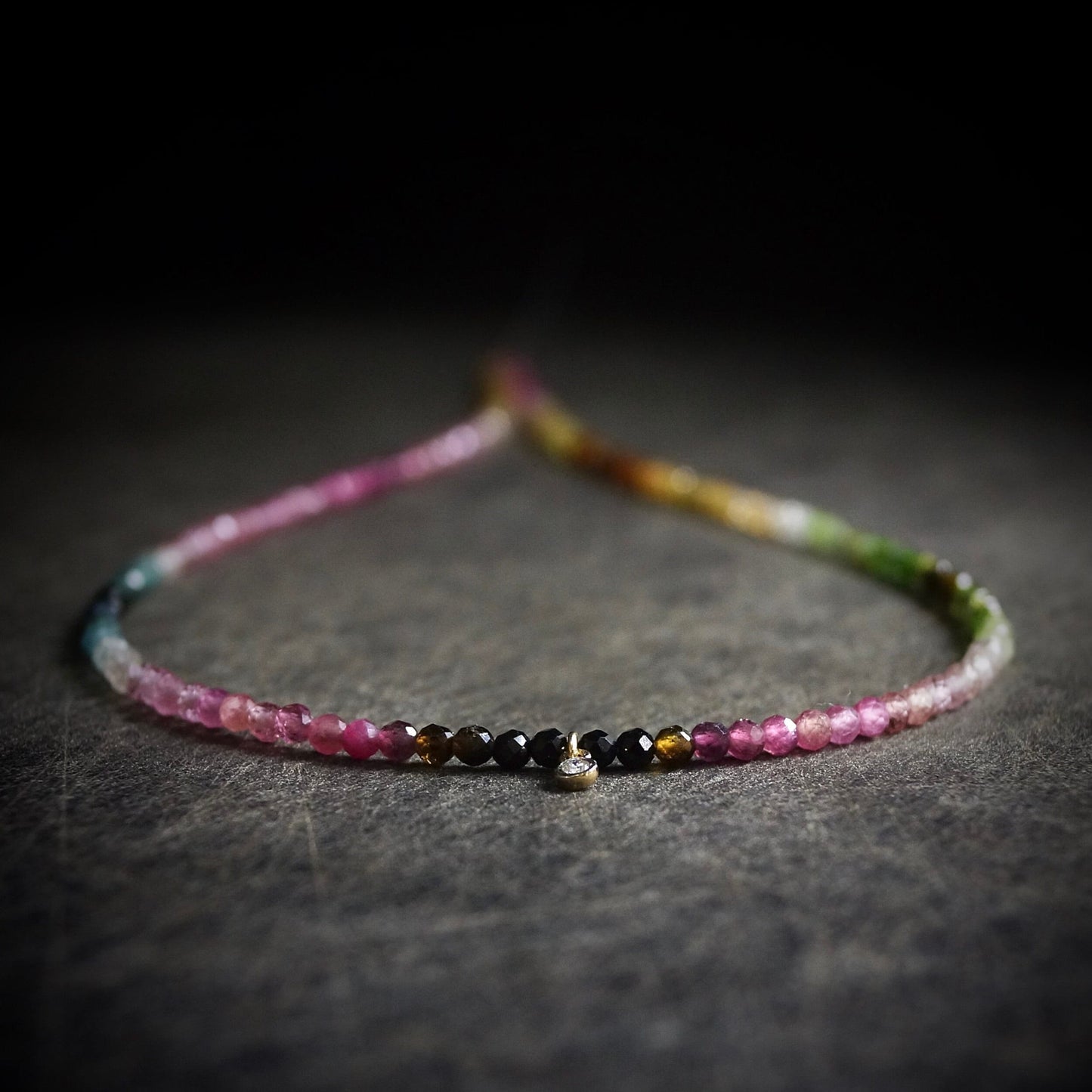 14K: Diamond & Tourmaline Necklace| 2.5mm | Pink |Watermelon Tourmaline |Bead Gemstone |Rainbow Multi Color | Fine Jewelry