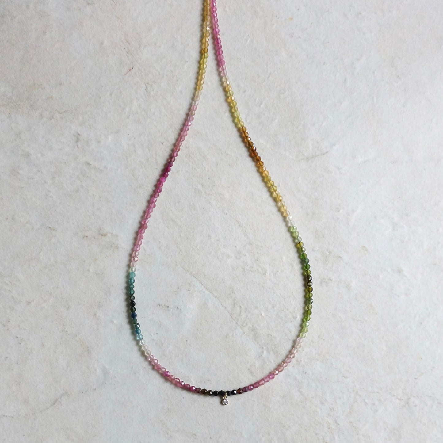 14K: Diamond & Tourmaline Necklace| 2.5mm | Pink |Watermelon Tourmaline |Bead Gemstone |Rainbow Multi Color | Fine Jewelry