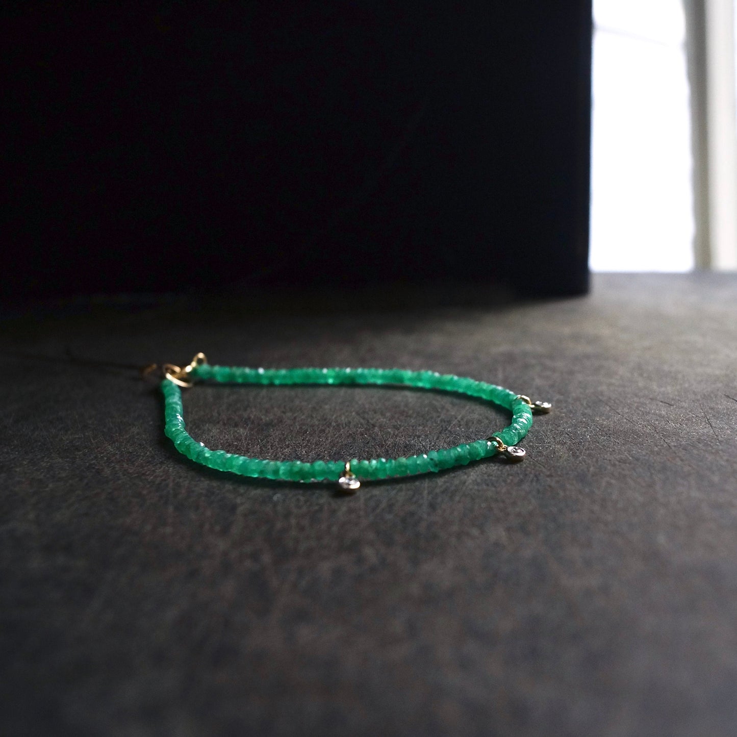 14K: Natural Diamond & Emerald Bead Bracelet| Colombian Emerald| Real Natural Emerald| May Birthstone| Green| Anniversary Gift For Her