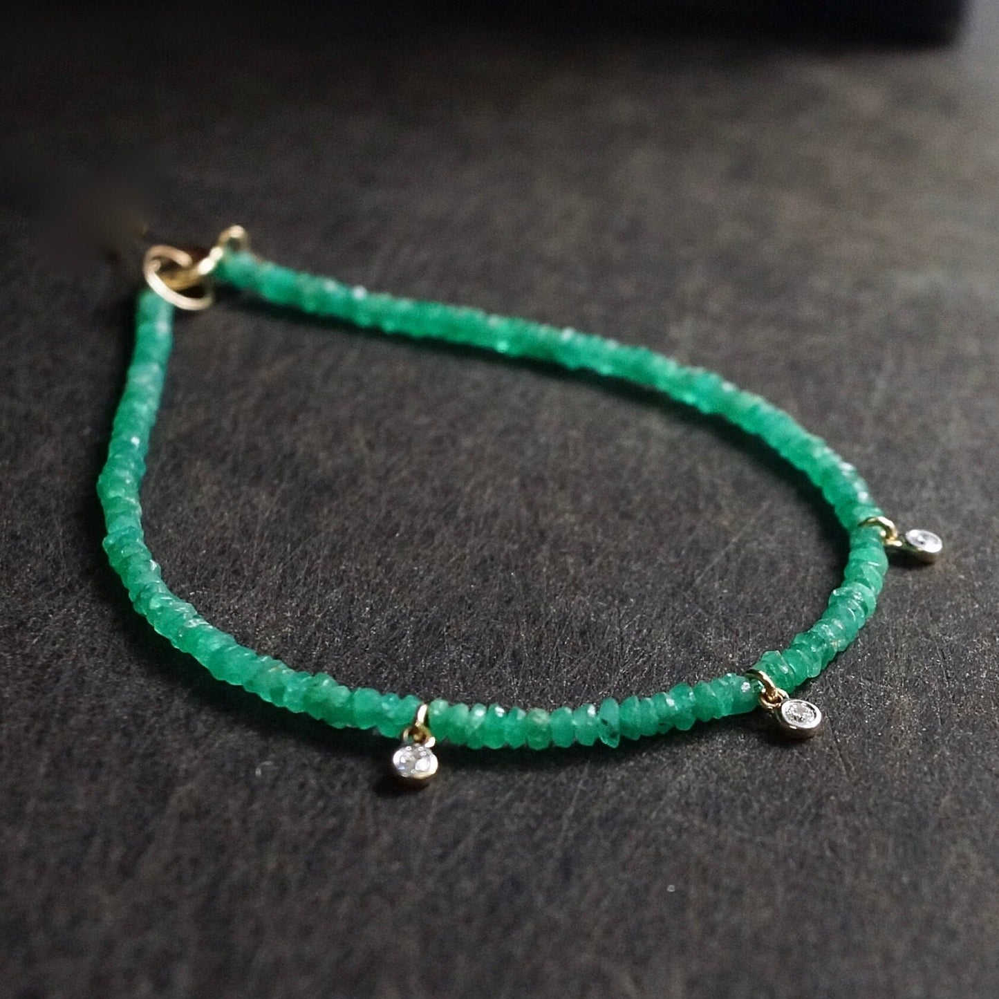 14K: Natural Diamond & Emerald Bead Bracelet| Colombian Emerald| Real Natural Emerald| May Birthstone| Green| Anniversary Gift For Her