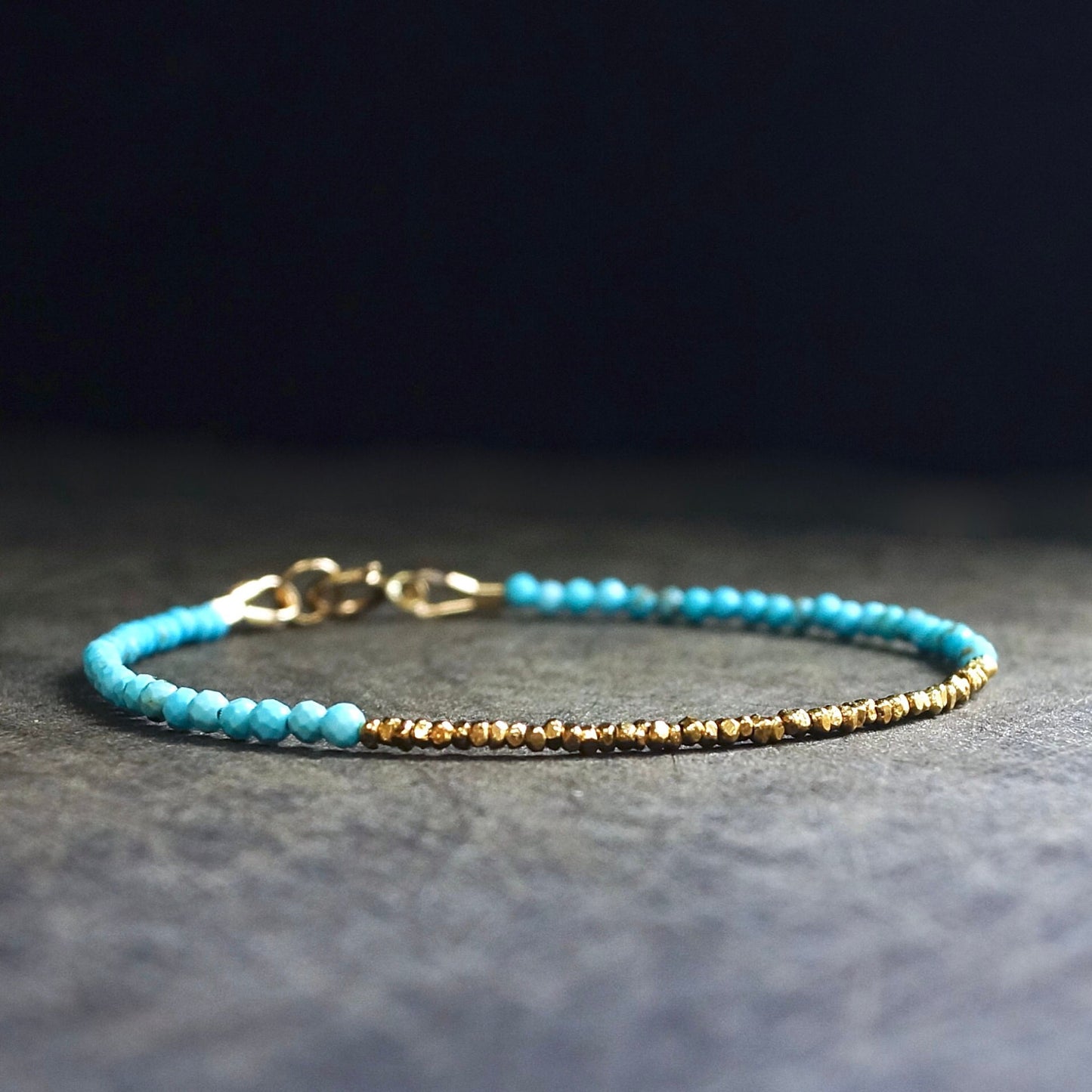 14K Solid Gold & Vermeil : Turquoise Beaded Bracelet | 2mm | Sleeping Beauty | Boho| Delicate Bracelet | Fine Jewelry | Hill Tribe