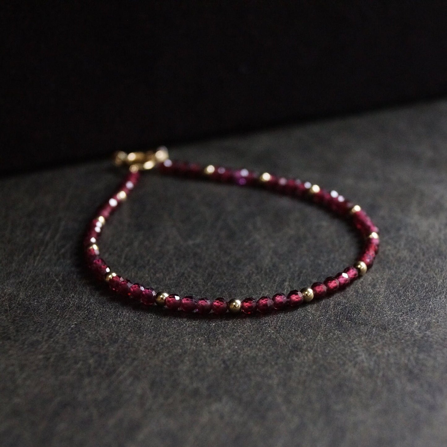 14K Solid Gold: Red Garnet Bead Bracelet | 2.5mm | Sacral Chakra | Root Chakra | Skinny Gemstone | Healing Stone | Delicate | Dainty Jewelry