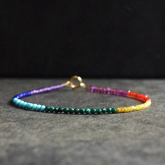 14K Solid Gold: 7 Chakra Bead Bracelet| Spiritual Healing Stones| Chakra Crystals| Fine Jewelry| Healing Stones