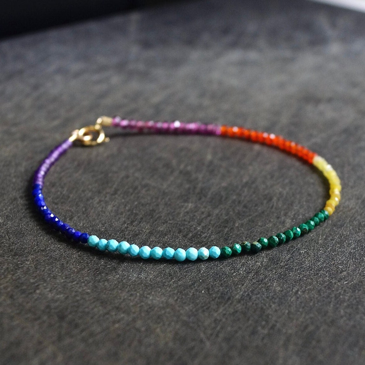 14K Solid Gold: 7 Chakra Bead Bracelet| Spiritual Healing Stones| Chakra Crystals| Fine Jewelry| Healing Stones