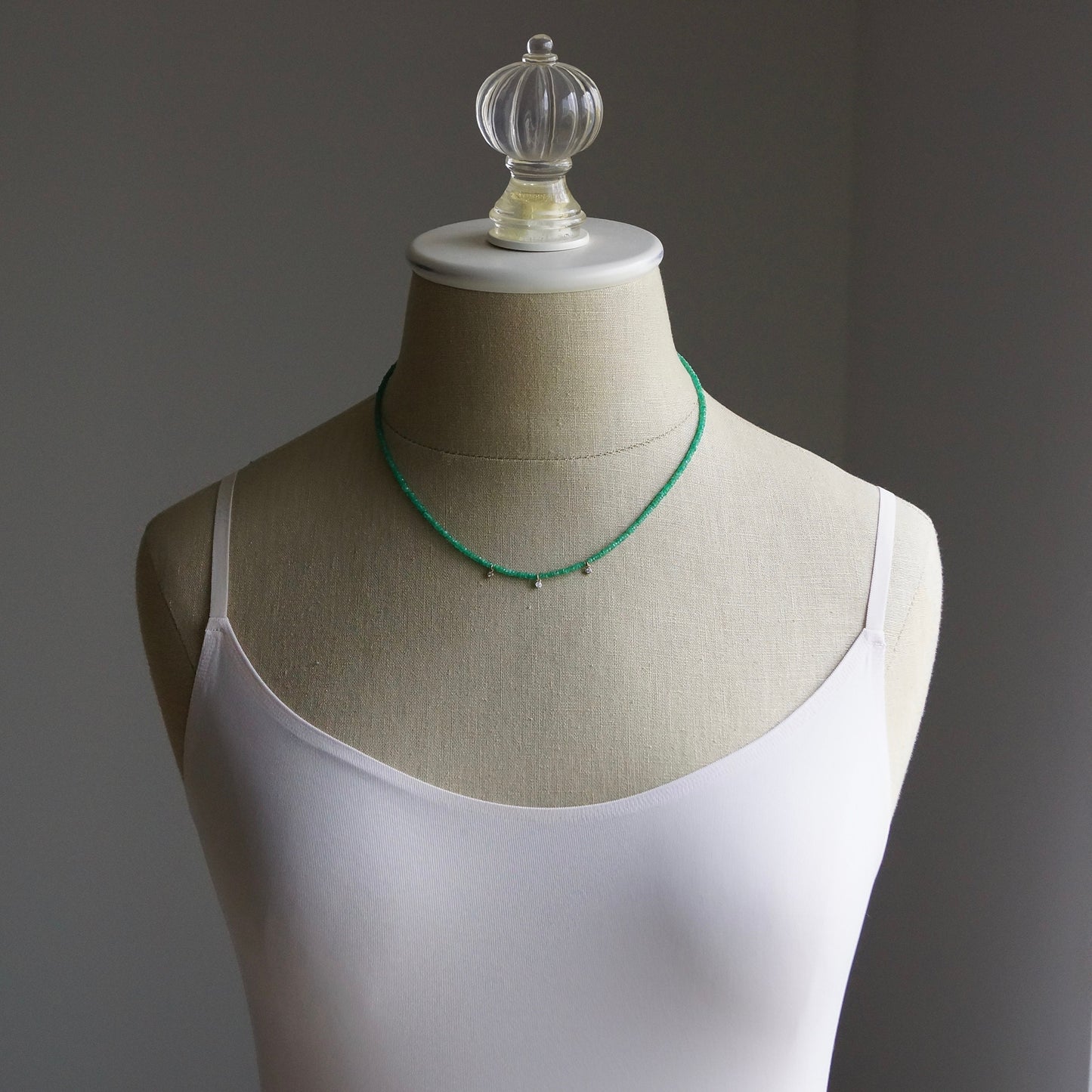 14K Solid Gold: Diamond & Emerald Necklace| 2 - 2.5 mm | Colombian Emerald| Natural Diamond Charm| Natural Green Emerald