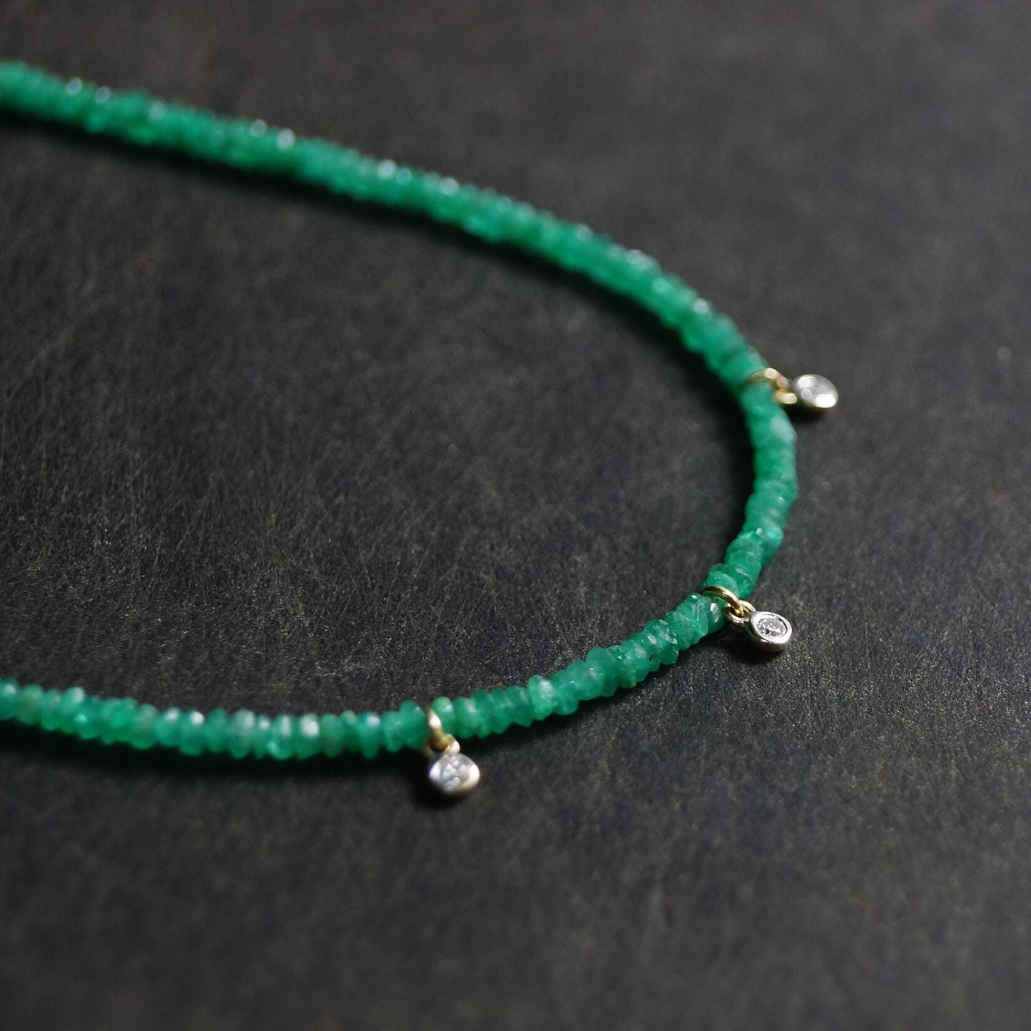 14K Solid Gold: Diamond & Emerald Necklace| 2 - 2.5 mm | Colombian Emerald| Natural Diamond Charm| Natural Green Emerald