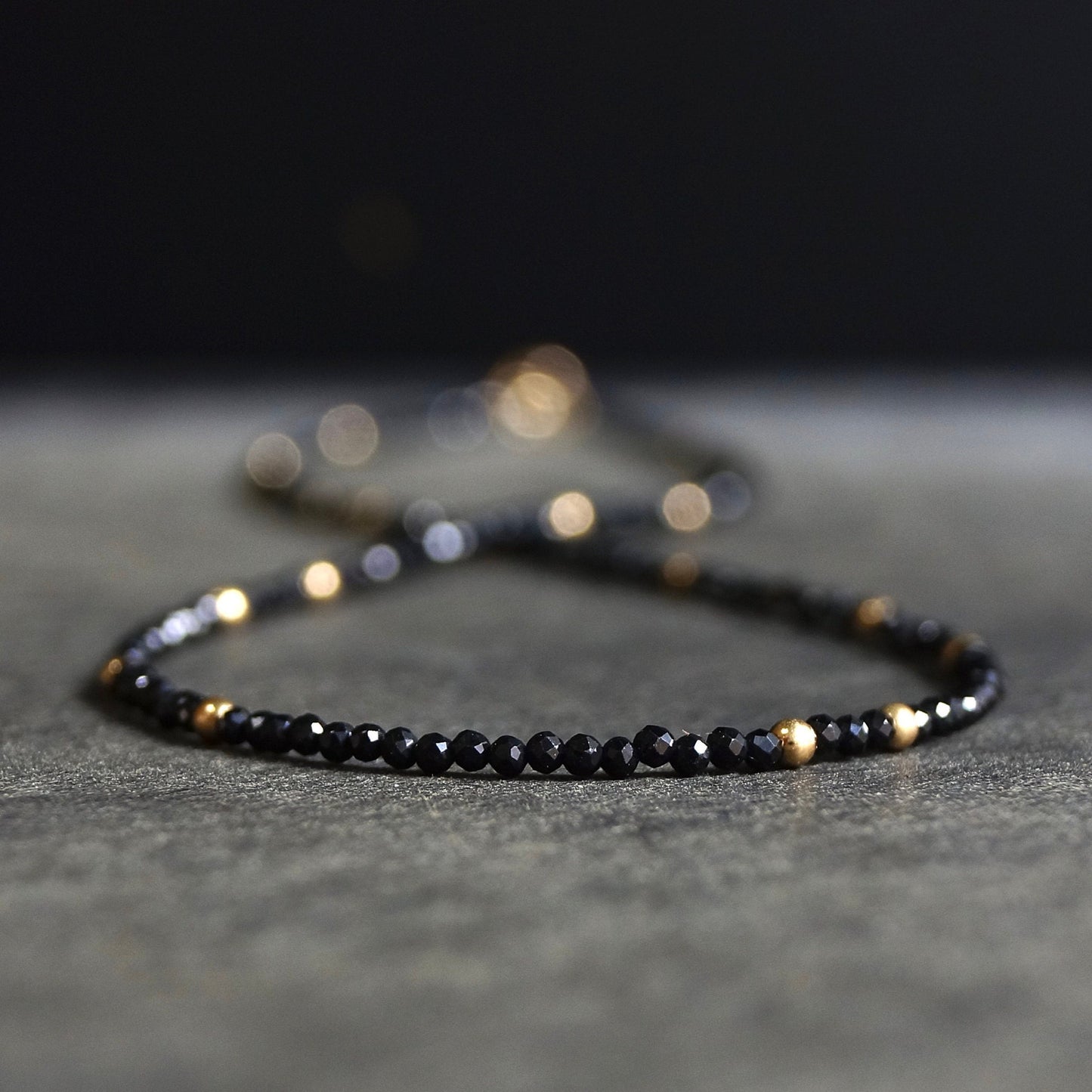 14K Solid Gold: Black Spinel Bead Necklace| 2mm| Spiritual Necklace| Mangalsutra| Choker| Black and Gold