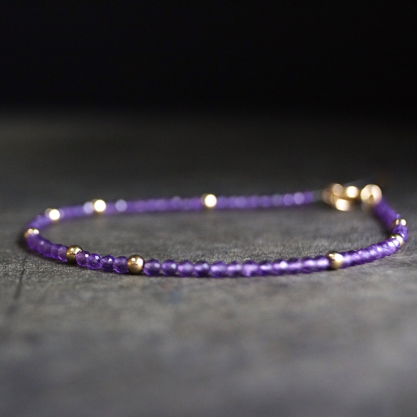 14K Solid Gold: Amethyst Bead Bracelet | 2mm | February Birthstone | Skinny Bracelet | Healing Stone | Crown Chakra | Purple