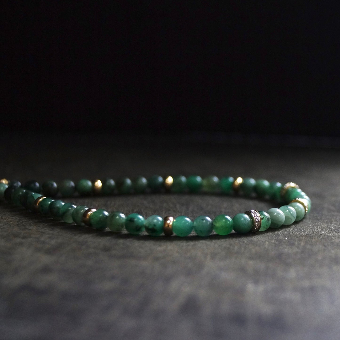 14K Solid Gold: Diamond & Emerald Bead Bracelet | 4mm | May Birthstone |Green Natural Emerald| Natural Diamond| For Him