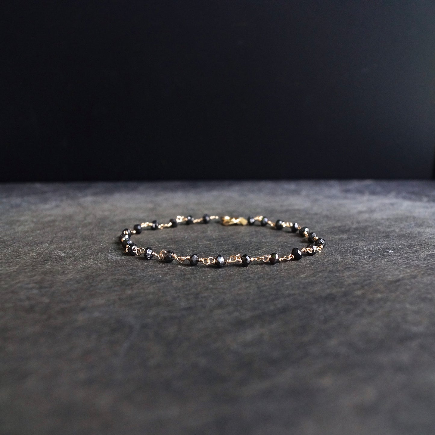 14K Solid Gold: Black Diamond Chain Link Bracelet| Bead| Natural Diamond| Fine Jewelry | Artisan | Handcrafted | Gold Chain