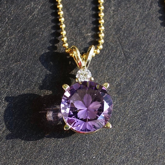 14K Amethyst Pendant| Cherry Blossom| February Birthstone| Carved Gemstone| Artisan| Flower |Rare Find| Fine Jewelry| Solid Gold| Engraved