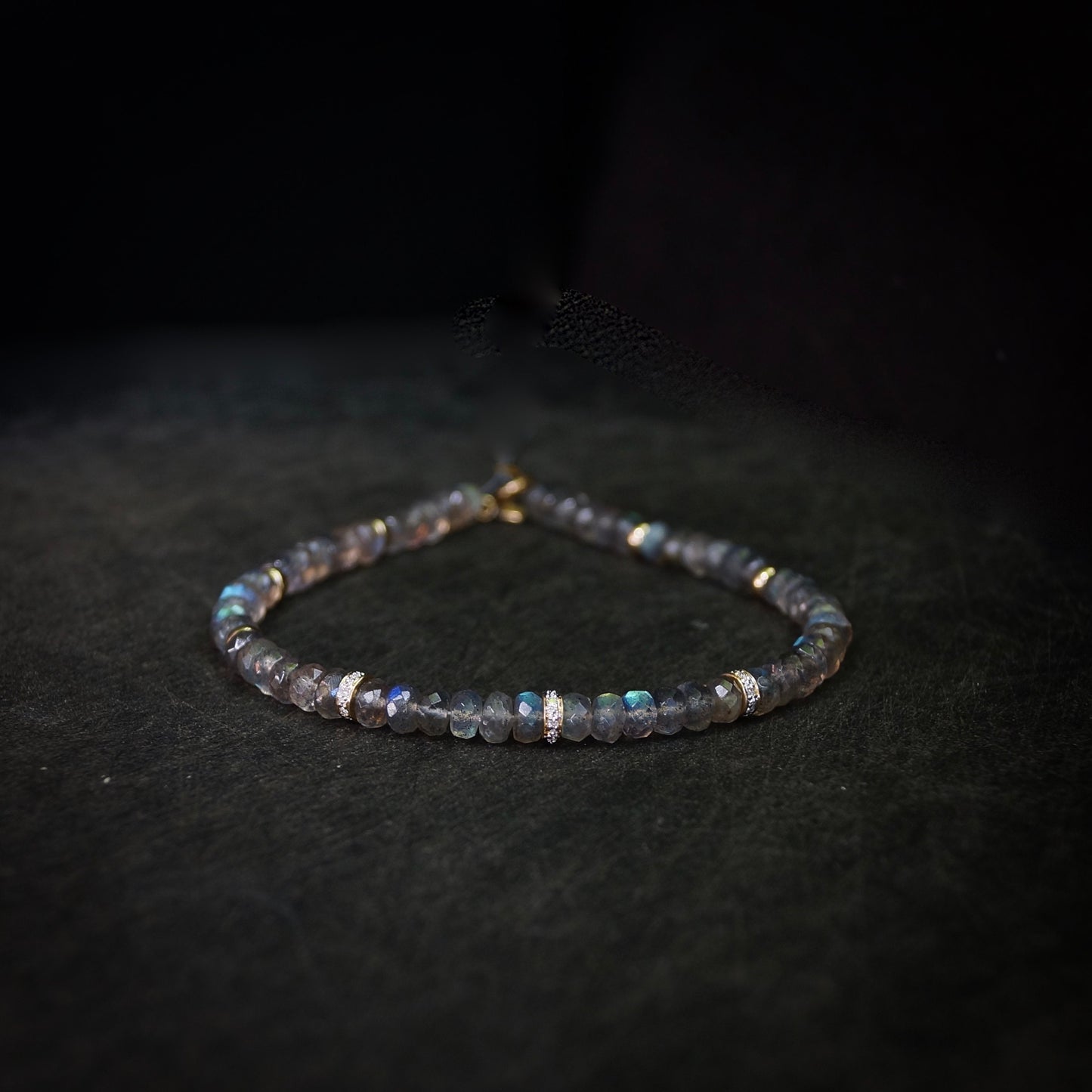 14K Solid Gold: Labradorite & Diamond Bead Bracelet| 5mm| Natural Diamond| Gemstone| Father's Day| Fine Jewelry| For Him |Rainbow Blue Flush