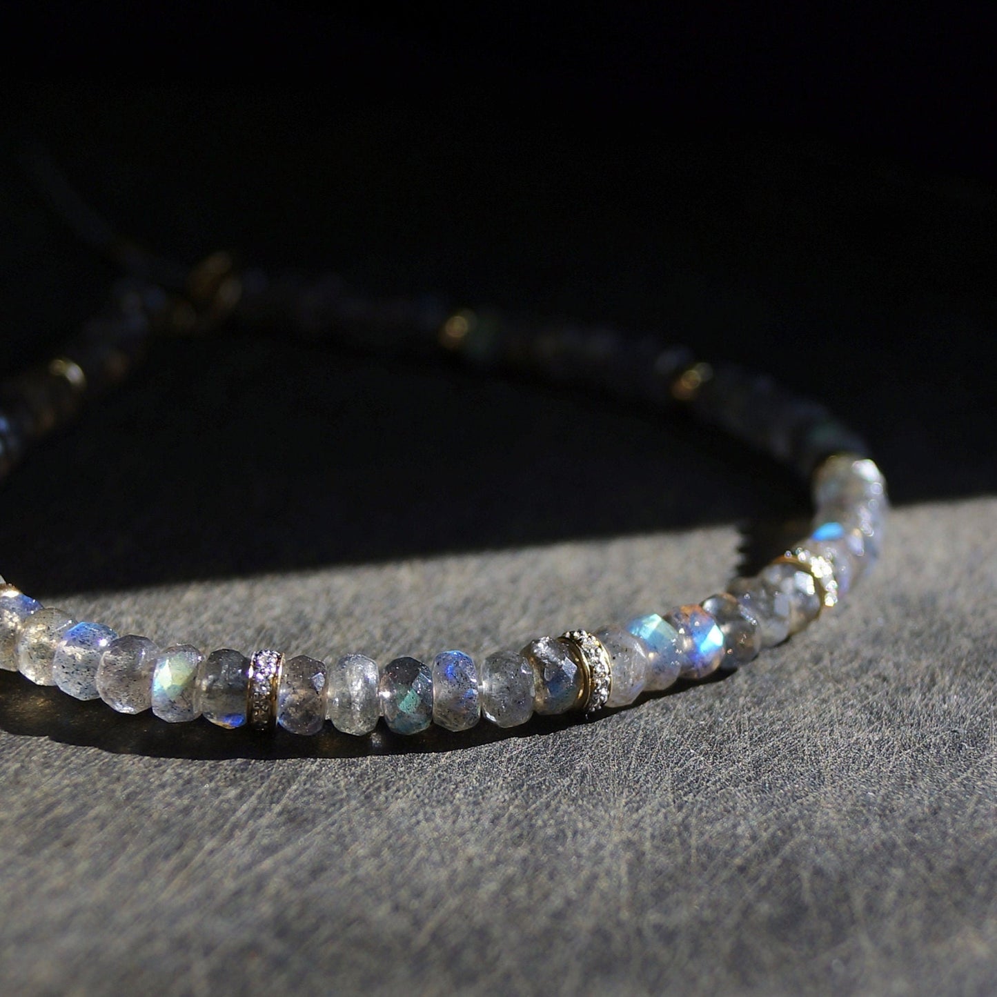 14K Solid Gold: Labradorite & Diamond Bead Bracelet| 5mm| Natural Diamond| Gemstone| Father's Day| Fine Jewelry| For Him |Rainbow Blue Flush