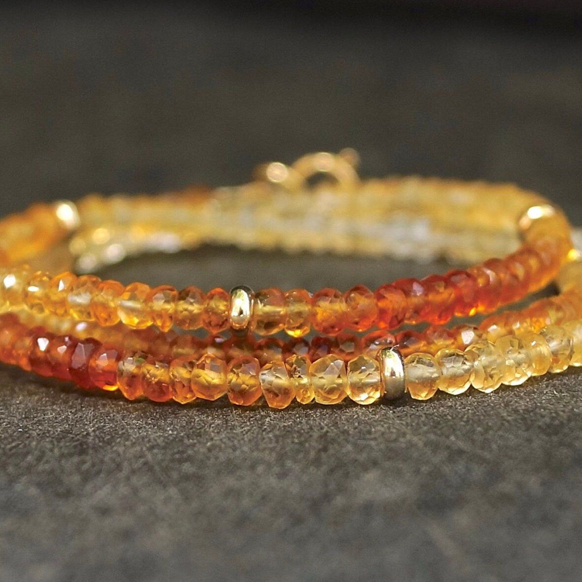 14K Solid Gold: Citrine Beaded Necklace with Gold Beads| 3mm| Ombre Citrine | Shaded | Sacral Chakra | Yellow Gemstone | Fine Jewelry