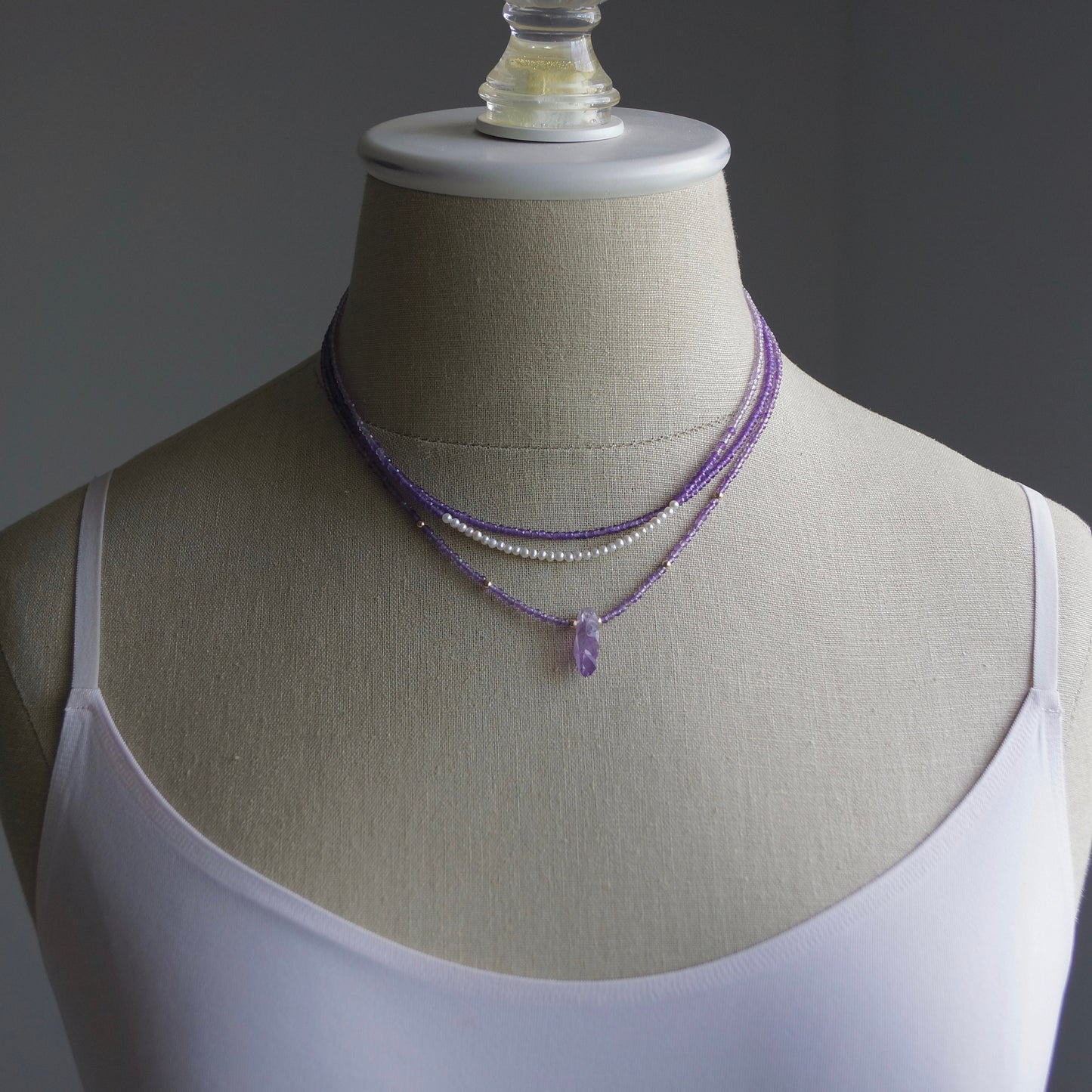 14K Solid Gold: Amethyst Bead Necklace| 2.5mm| Purple Amethyst| Crown Chakra| February Birthstone| Graduation Gift| Fine Jewelry