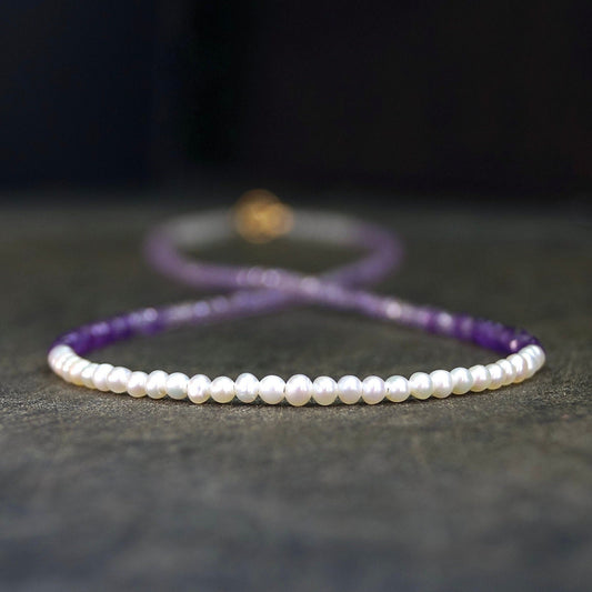 14K Solid Gold: Amethyst Bead Necklace| 2.5mm| Purple Amethyst| Crown Chakra| February Birthstone| Graduation Gift| Fine Jewelry