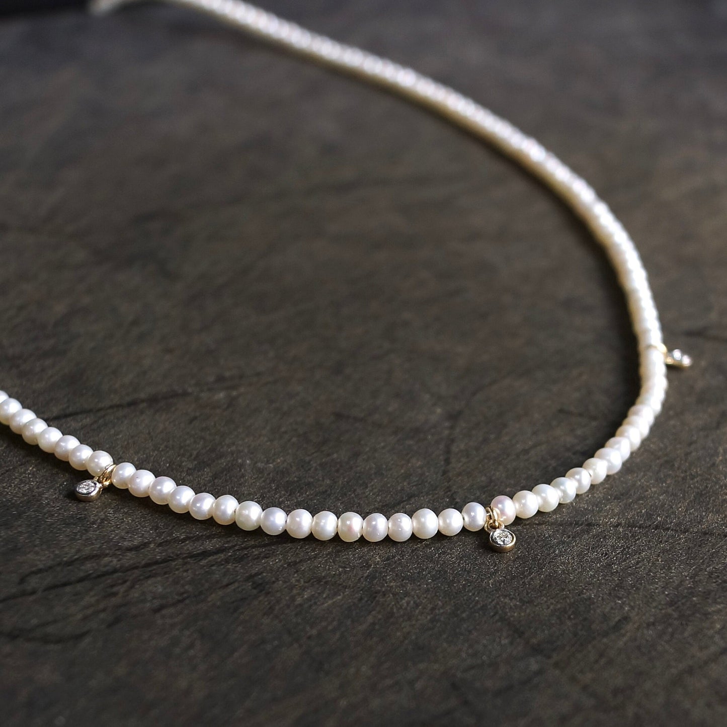 14K Solid Gold: Diamond & Pearl Necklace| Natural Pearl| Natural Diamond