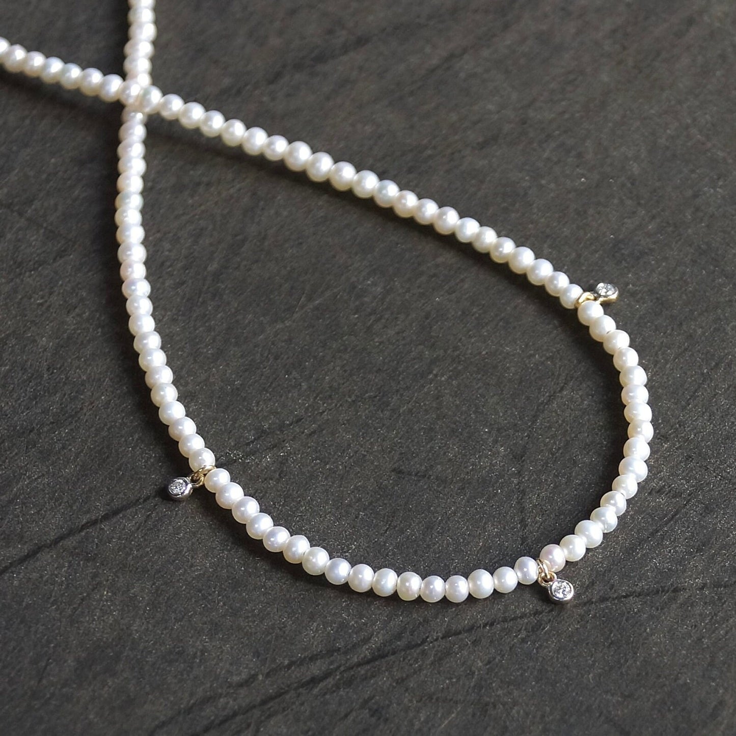 14K Solid Gold: Diamond & Pearl Necklace| Natural Pearl| Natural Diamond