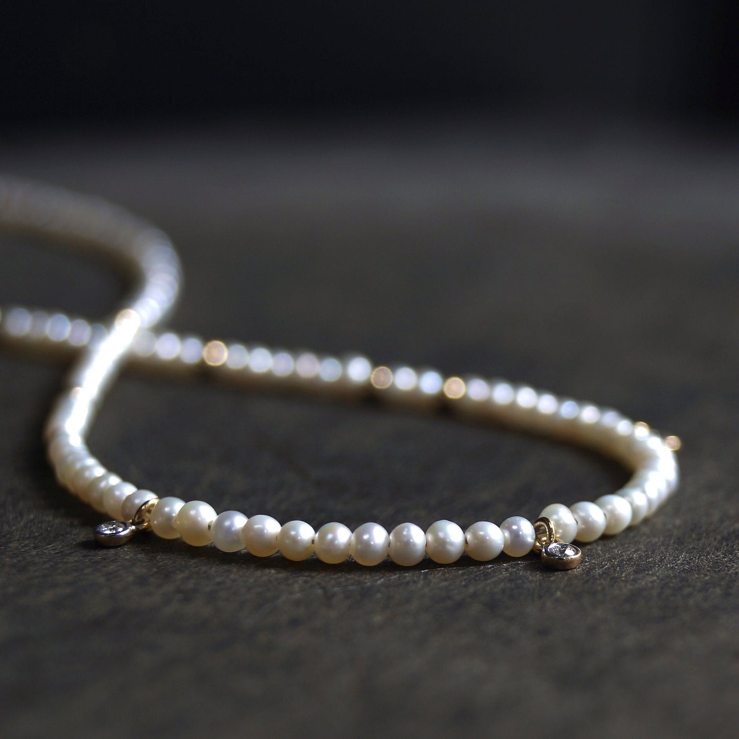 14K: Diamond & Pearl Necklace| 2.5mm|  Natural Pearl| Natural Diamond| Diamond Charm| Dainty Jewelry| Fine Jewelry| Solid Gold