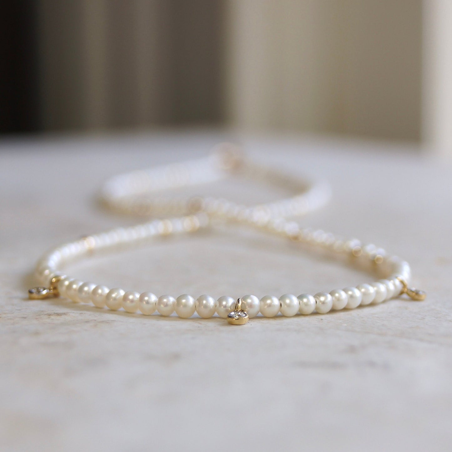 14K: Diamond & Pearl Necklace| 2.5mm|  Natural Pearl| Natural Diamond| Diamond Charm| Dainty Jewelry| Fine Jewelry| Solid Gold