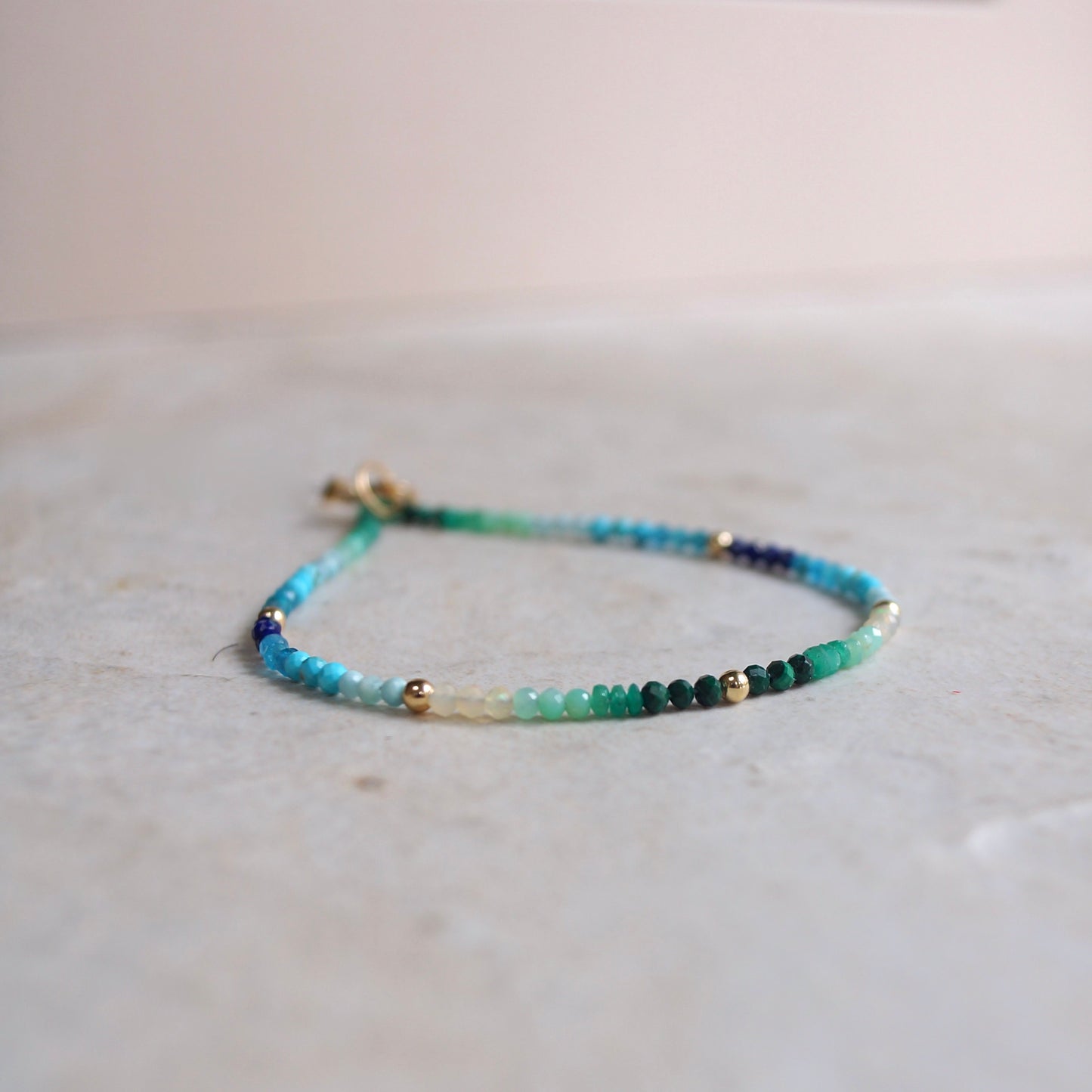 14K: Green Blue Ombre Bracelet | 2mm | Multi Color Bead | Rainbow Gemstone | Boho| Emerald Bracelet | Fine Jewelry | Anniversary