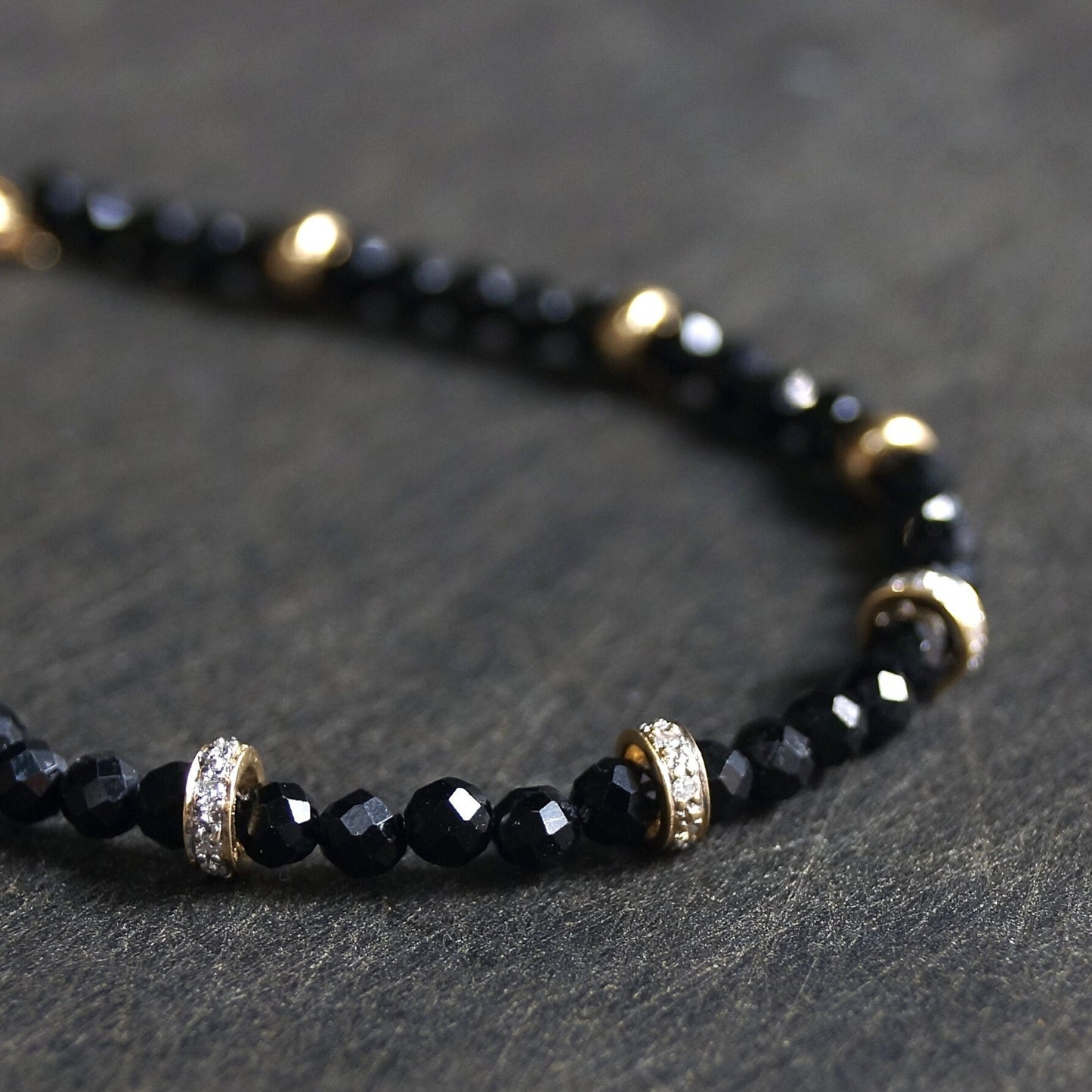 14K: Tourmaline & Diamond Bead Bracelet | 3.5mm | Natural Diamond | Black Tourmaline | Father's Day | Fine Jewelry | Spiritual Bracelet