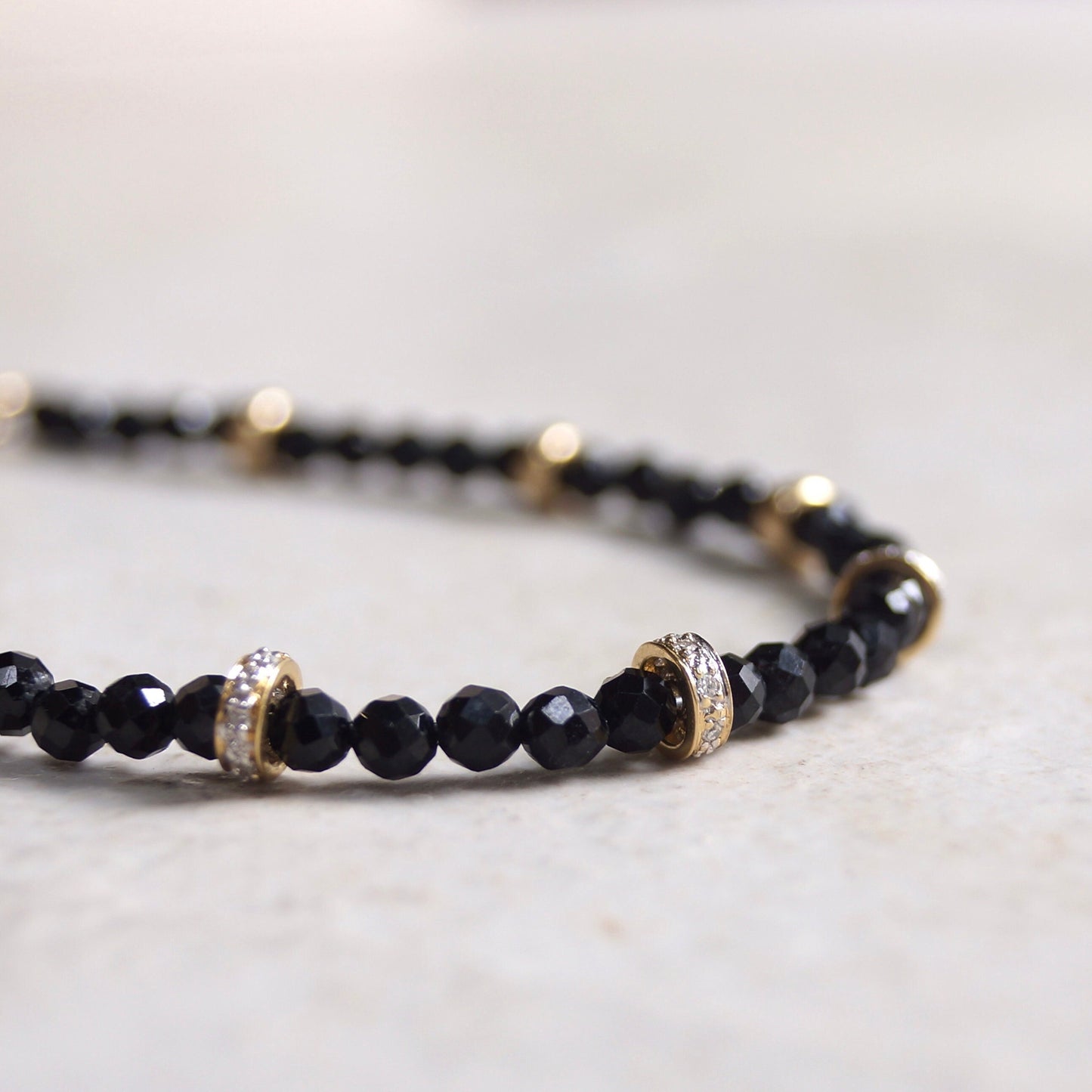 14K: Tourmaline & Diamond Bead Bracelet | 3.5mm | Natural Diamond | Black Tourmaline | Father's Day | Fine Jewelry | Spiritual Bracelet