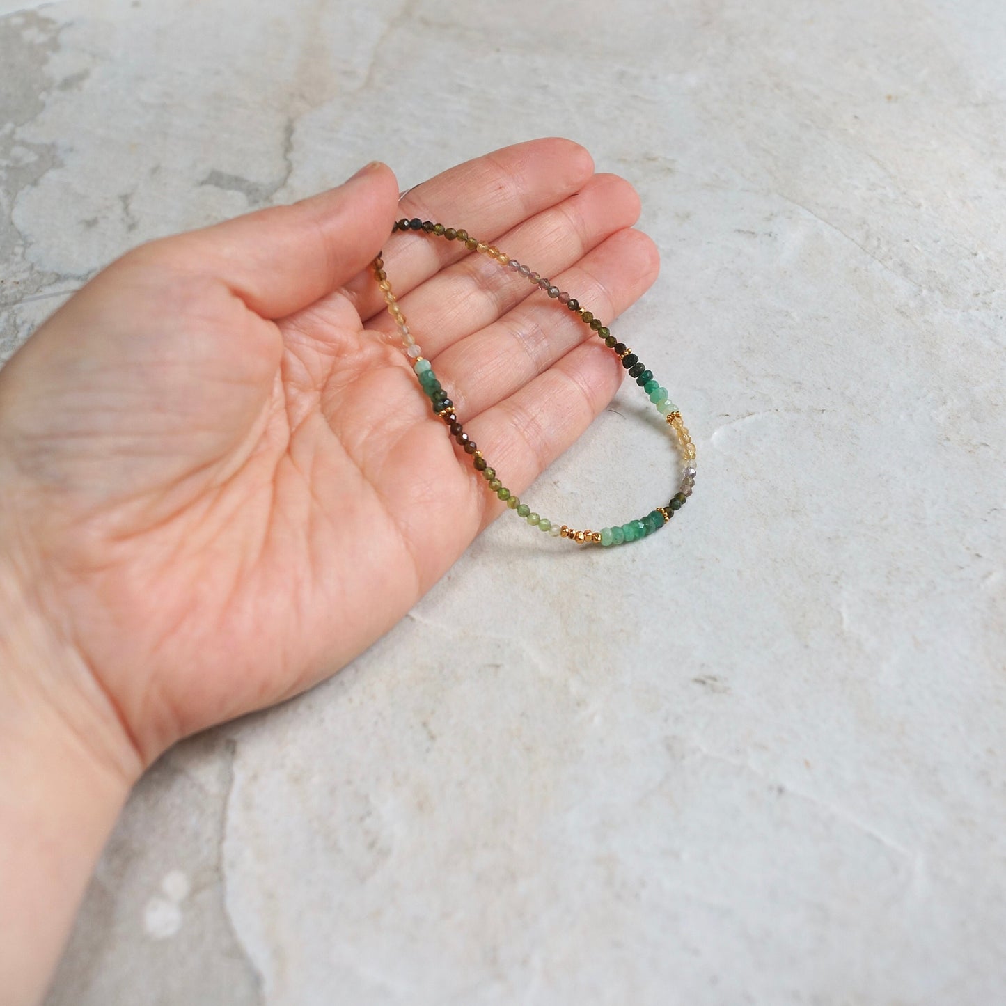 14K Solid Gold & 24K Vermeil: Emerald and Tourmaline Bracelet| Natural Emerald| Multi Tourmaline| Green| Boho| Bohemian