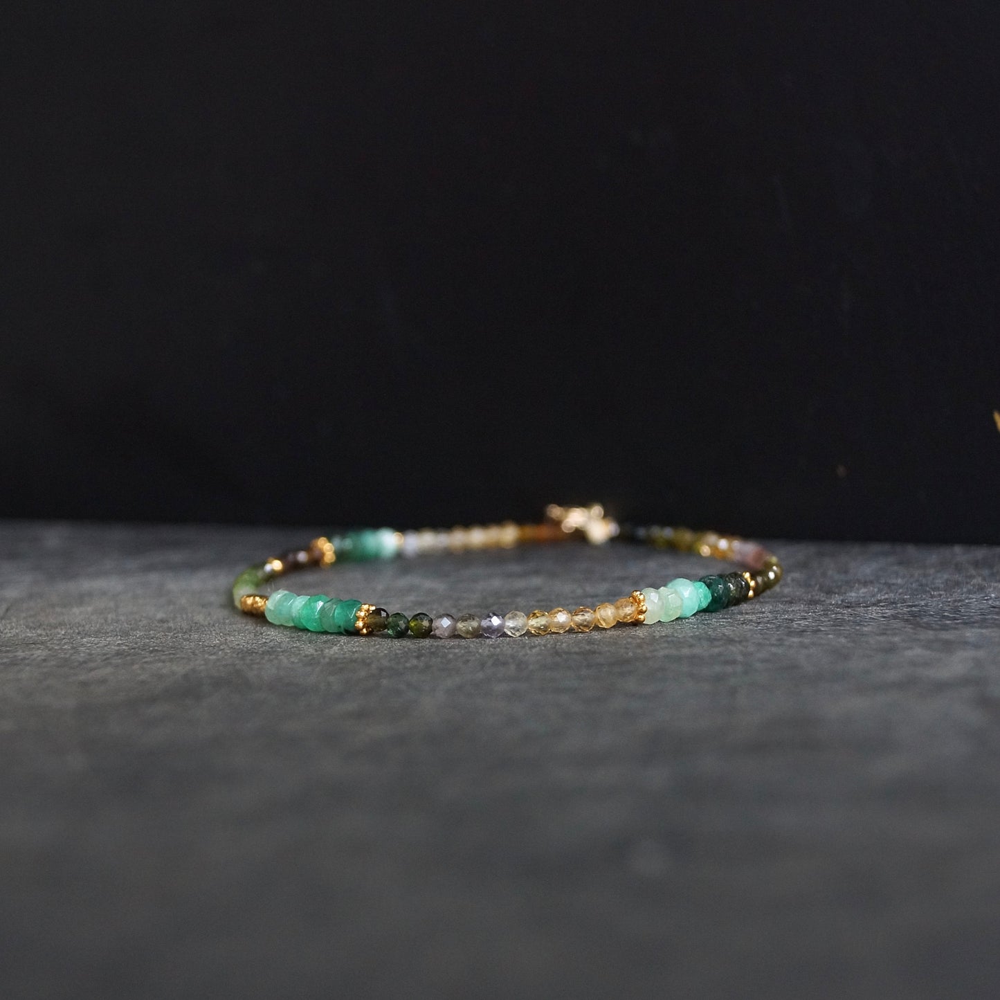 14K Solid Gold & 24K Vermeil: Emerald and Tourmaline Bracelet| Natural Emerald| Multi Tourmaline| Green| Boho| Bohemian