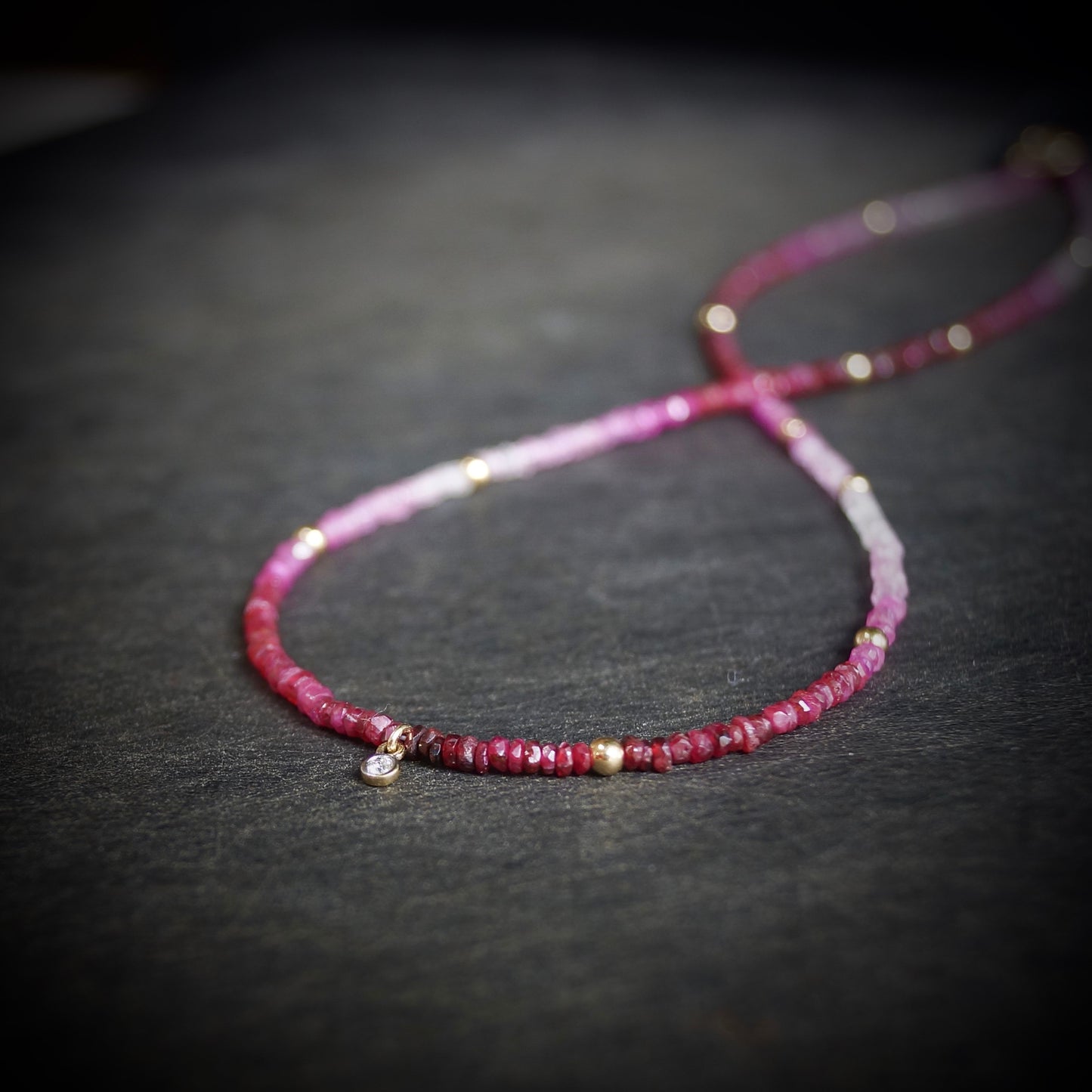 14K: Diamond & Ruby Necklace| 2.5mm | Red Ruby |Bead |Dainty Necklace | Fine Jewelry| For Wife| Anniversary Gift| Gradient Ruby | Ombre