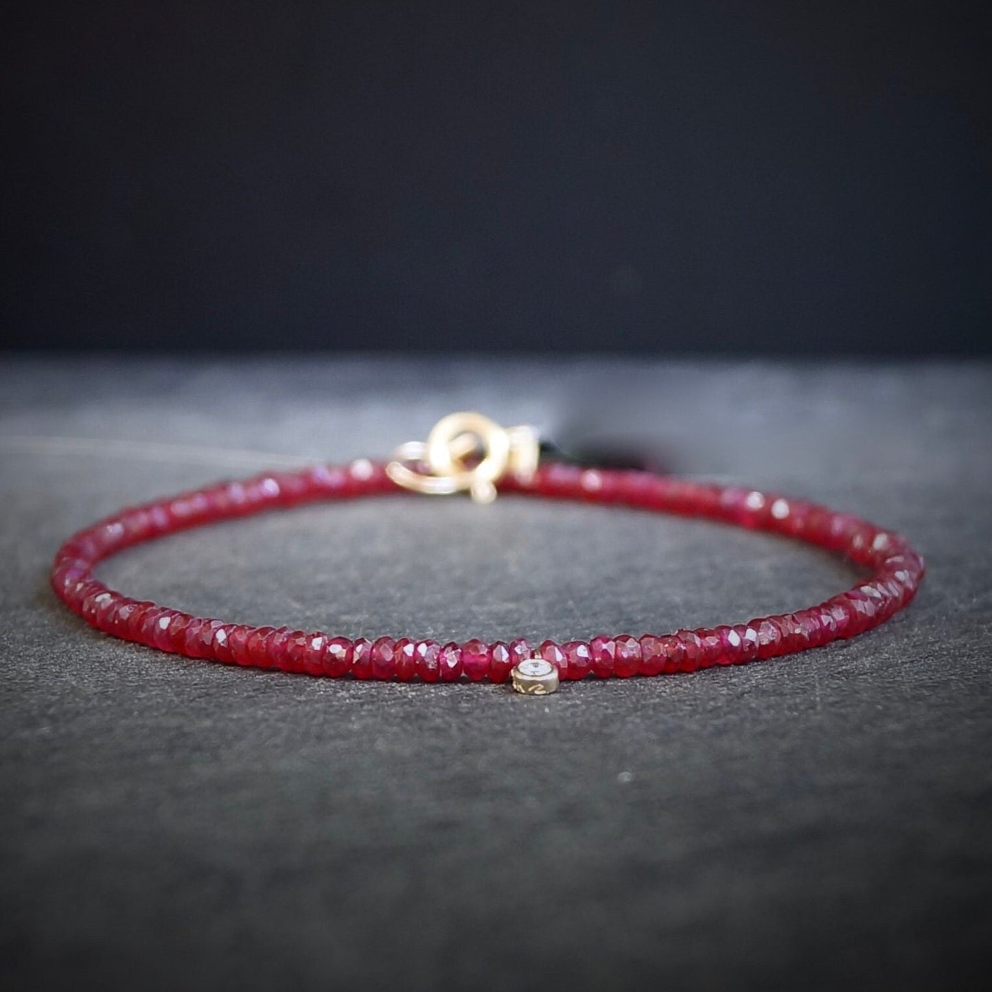 Diamond & Ruby Bracelet 14K Gold | 2.5 mm | Natural Diamond Charm | Natural Ruby | Bohemian| For Wife  | Fine Jewelry | July Birthstone