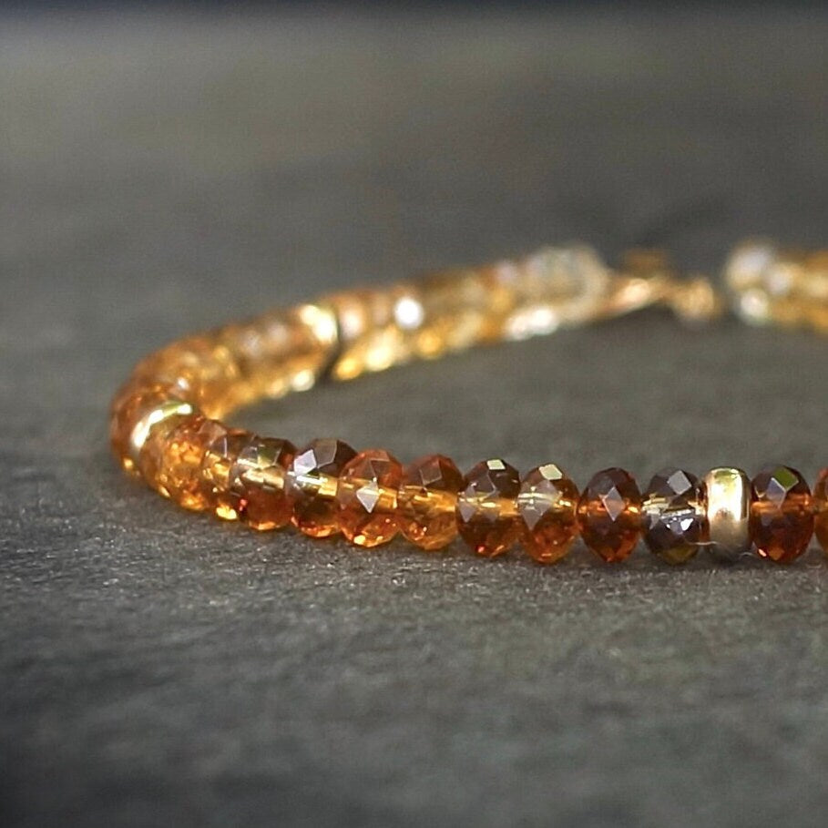 14K Solid Gold: Citrine Bead Bracelet | 4mm | Yellow Citrine | Spiritual Jewelry | Healing Stone | Solar Plexus | Navel Chakra| Ombre