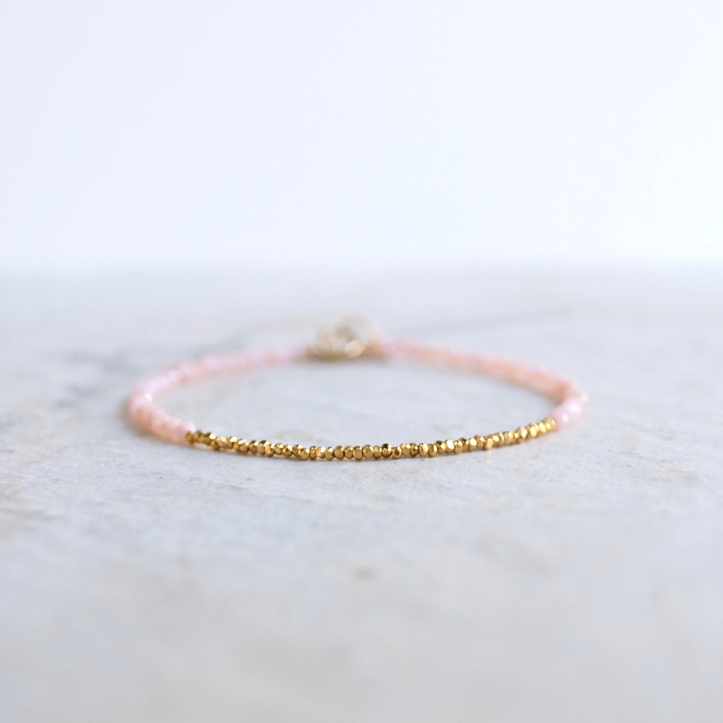 14K Solid Gold & 24K Vermeil: Pink Opal Bead Bracelet | 2.5mm | Delicate | Skinny | Pastel Pink| For Her | For Wife