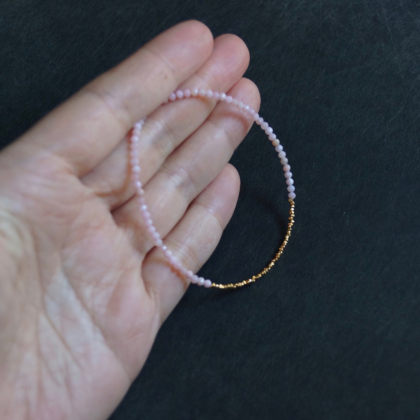 14K Solid Gold & 24K Vermeil: Pink Opal Bead Bracelet | 2.5mm | Delicate | Skinny | Pastel Pink| For Her | For Wife