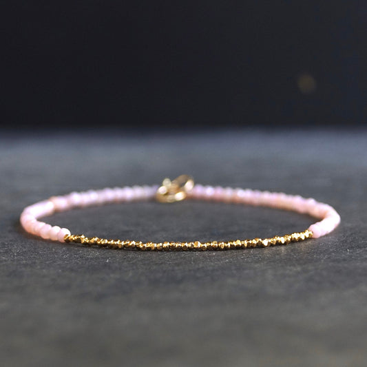 14K Solid Gold & 24K Vermeil: Pink Opal Bead Bracelet | 2.5mm | Delicate | Skinny | Pastel Pink| For Her | For Wife