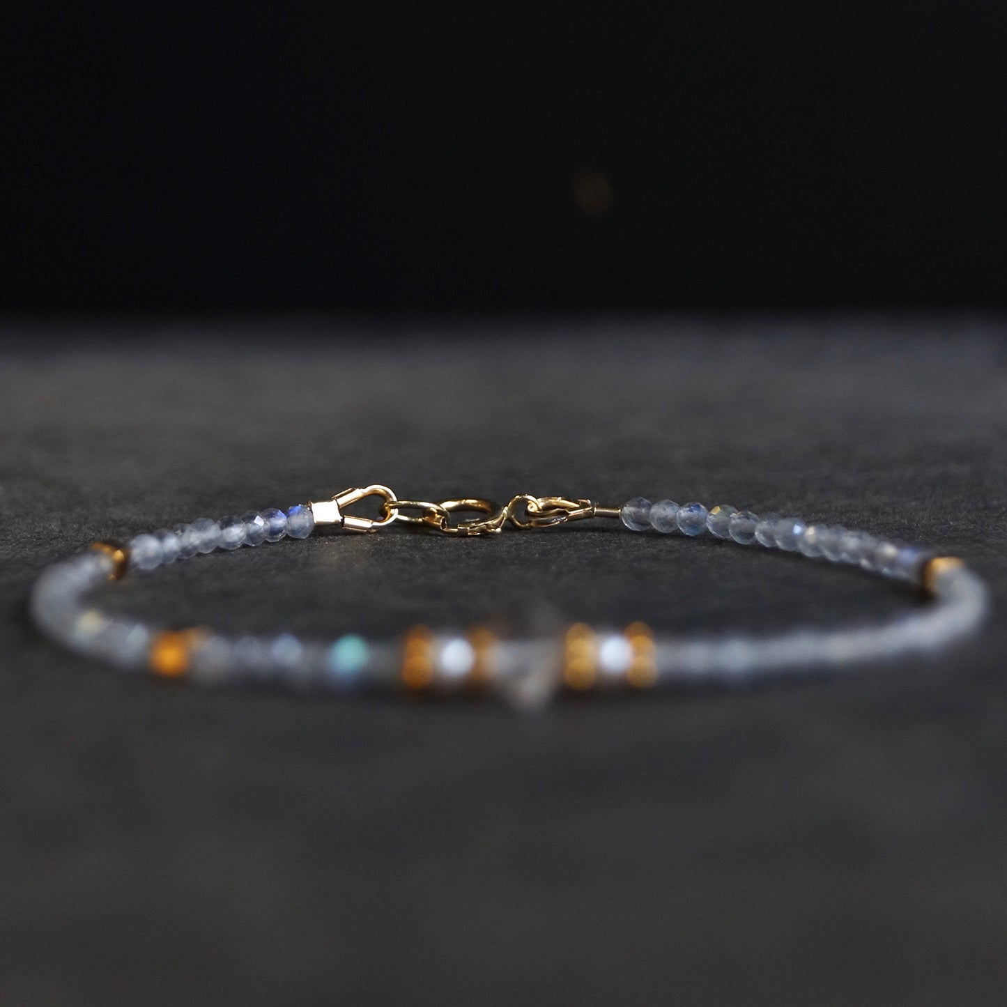 14K Solid Gold and Vermeil Herkimer Diamond Beaded Bracelet, Labradorite, Skinny Delicate Bracelet