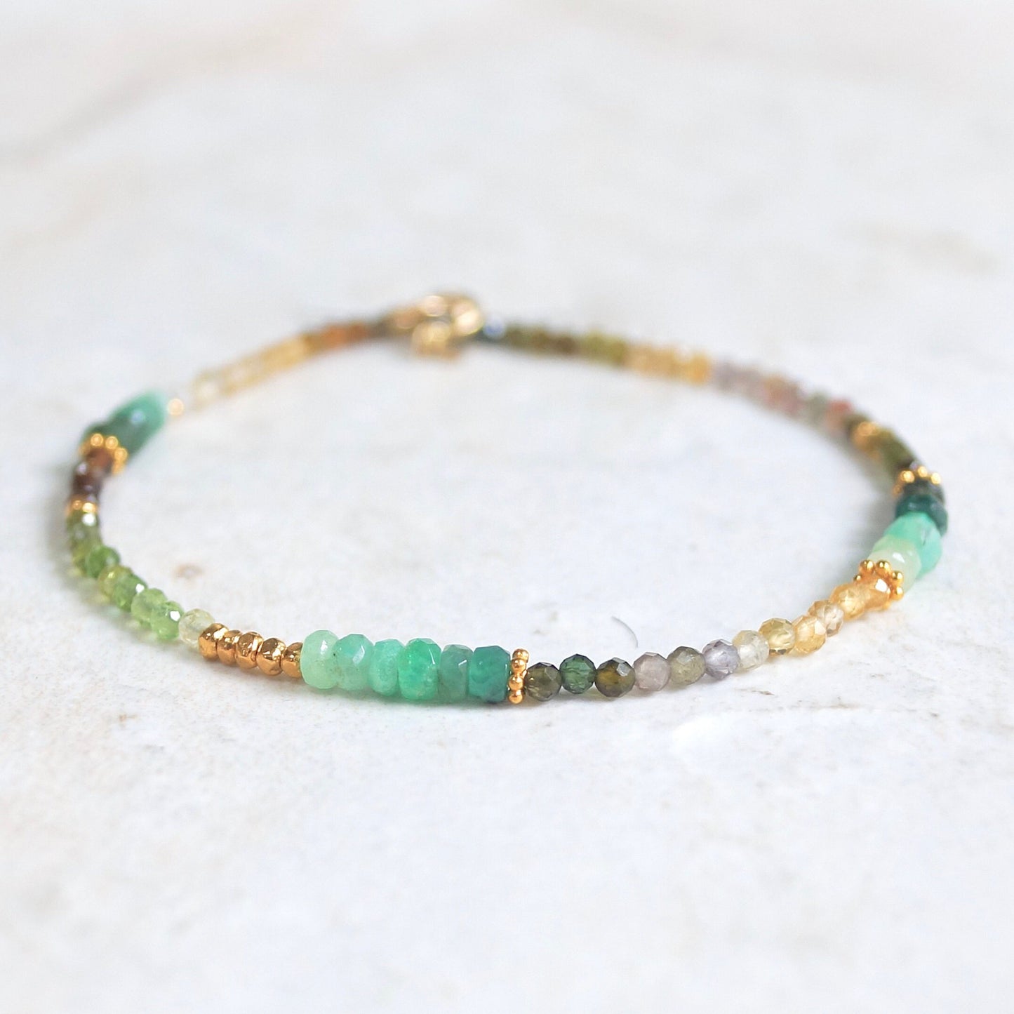 14K Solid Gold & 24K Vermeil: Emerald and Tourmaline Bracelet| Natural Emerald| Multi Tourmaline| Green| Boho| Bohemian