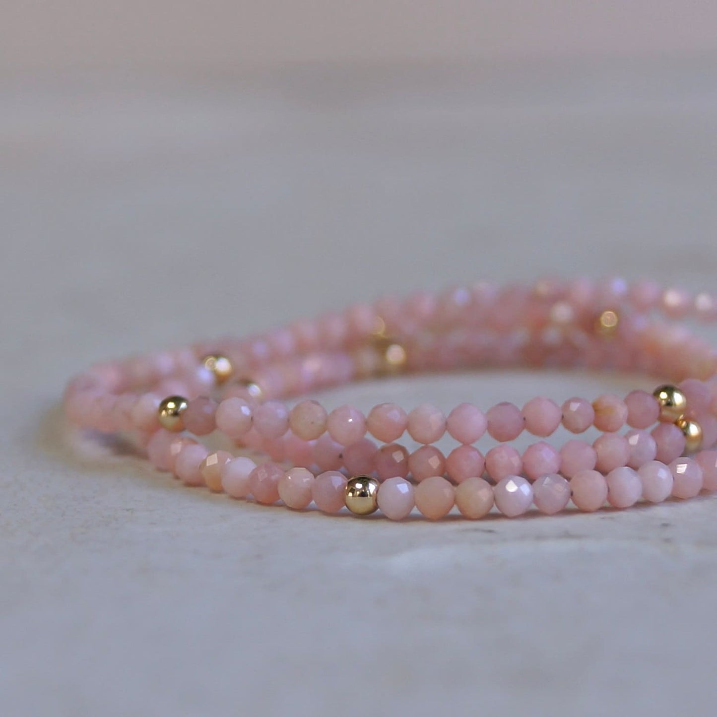 14K Solid Gold: Pink Opal Beaded Necklace, Light Pink Necklace, Fine Jewelry, Layered Necklace, Skinny Necklace, Pink Gemstone