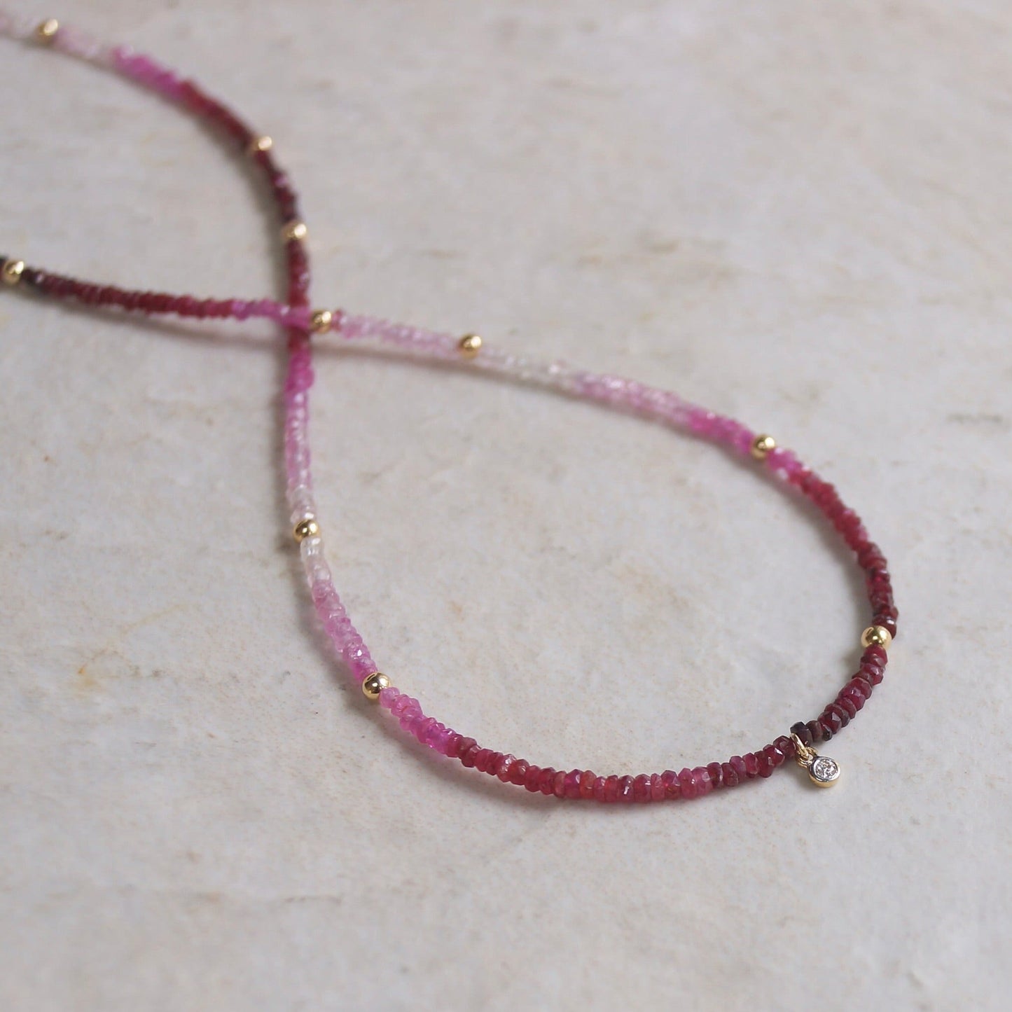 14K: Diamond & Ruby Necklace| 2.5mm | Red Ruby |Bead |Dainty Necklace | Fine Jewelry| For Wife| Anniversary Gift| Gradient Ruby | Ombre