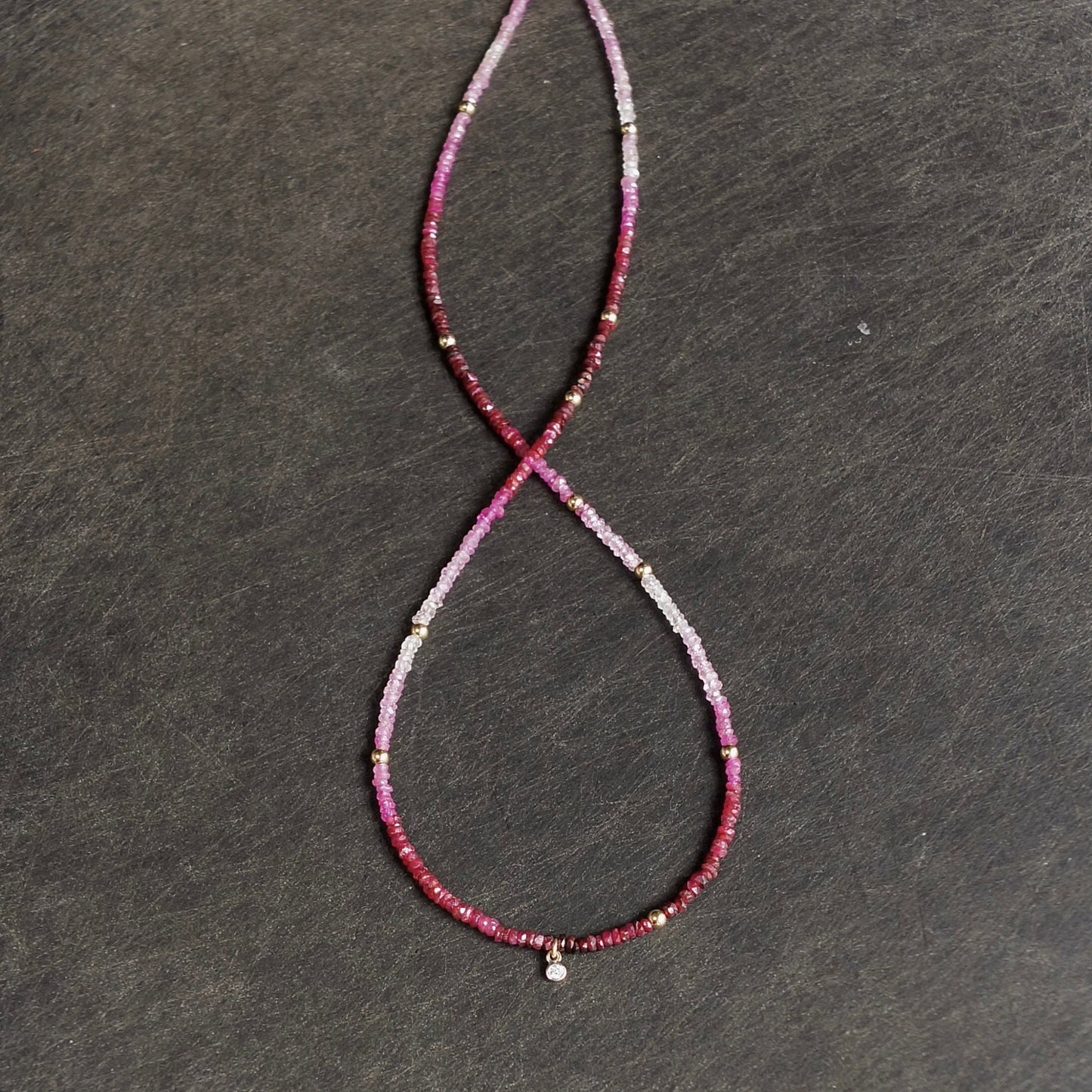 14K: Diamond & Ruby Necklace| 2.5mm | Red Ruby |Bead |Dainty Necklace | Fine Jewelry| For Wife| Anniversary Gift| Gradient Ruby | Ombre