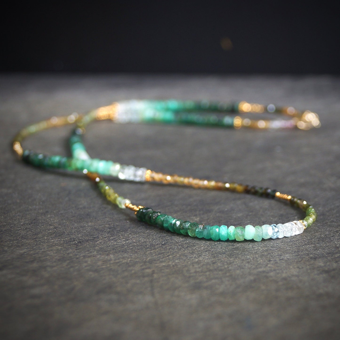 Emerald & Tourmaline Necklace| Natural Emerald| Multi Tourmaline| Green| Boho| Bohemian| Solid Gold | 24K Vermeil