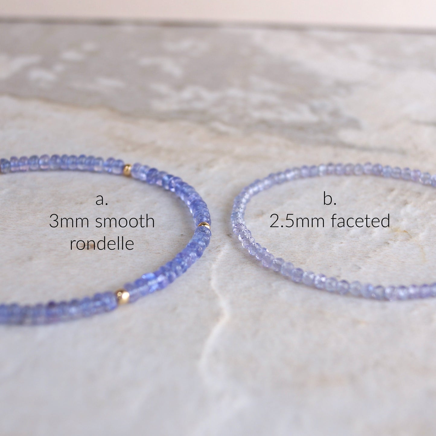 14k Solid Gold: Tanzanite Bead Bracelet | 3mm | September Birthstone | Lilac Purple | Delicate Bracelet | Fine Jewelry