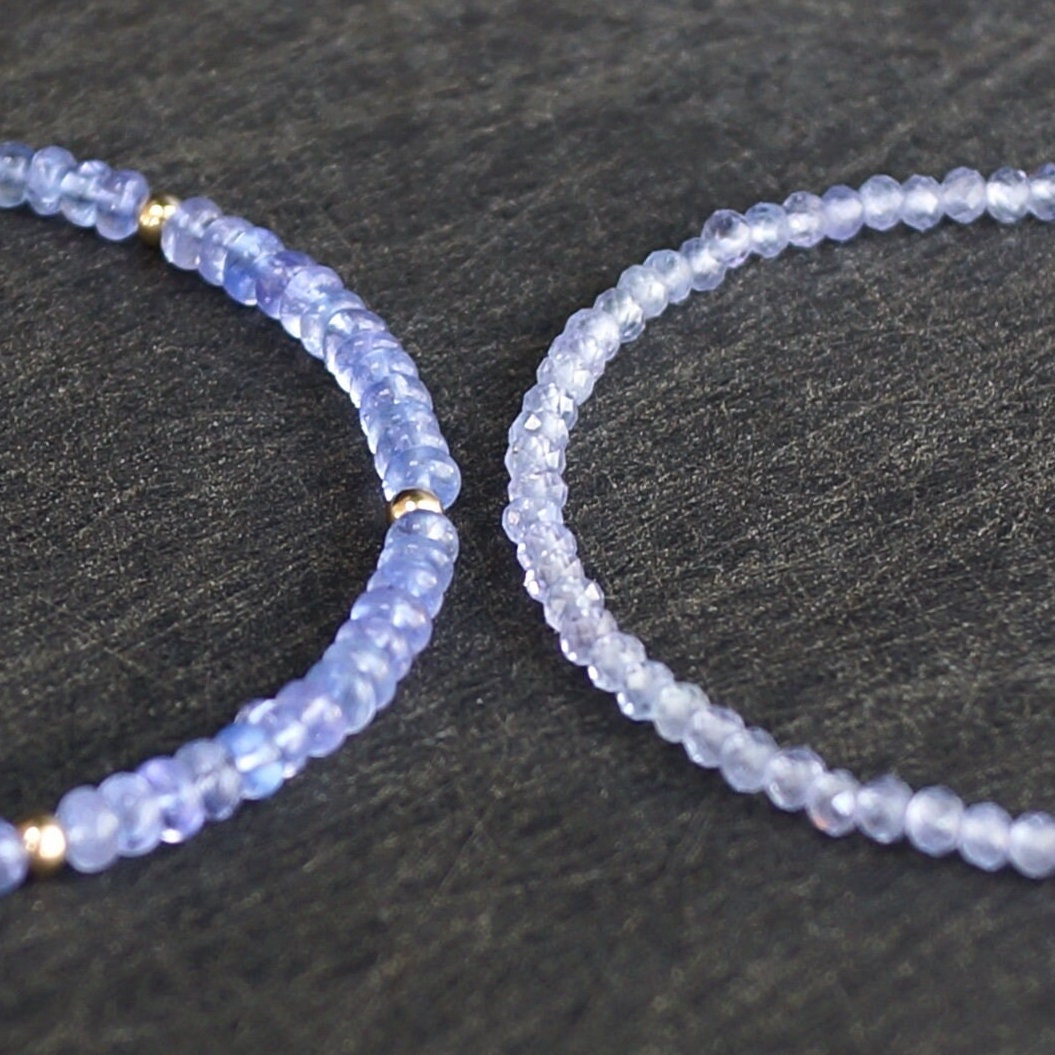 14k Solid Gold: Tanzanite Bead Bracelet | 3mm | September Birthstone | Lilac Purple | Delicate Bracelet | Fine Jewelry