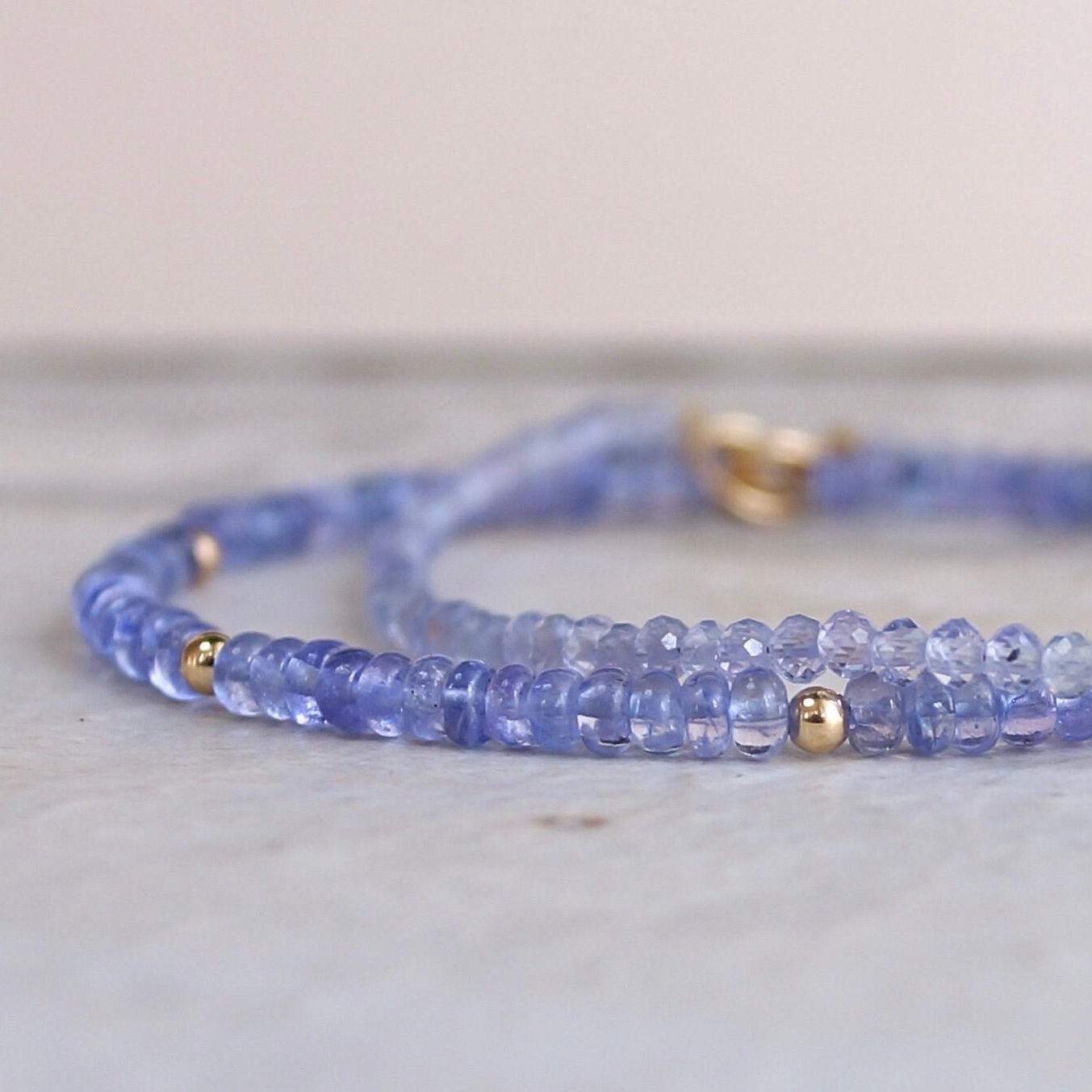 14k Solid Gold: Tanzanite Bead Bracelet | 3mm | September Birthstone | Lilac Purple | Delicate Bracelet | Fine Jewelry