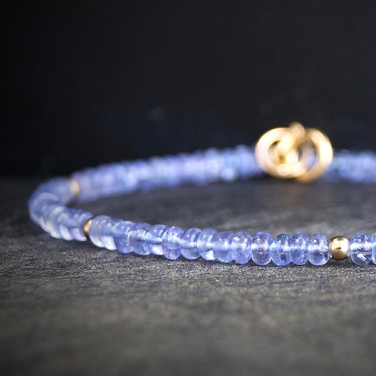 14k Solid Gold: Tanzanite Bead Bracelet | 3mm | September Birthstone | Lilac Purple | Delicate Bracelet | Fine Jewelry