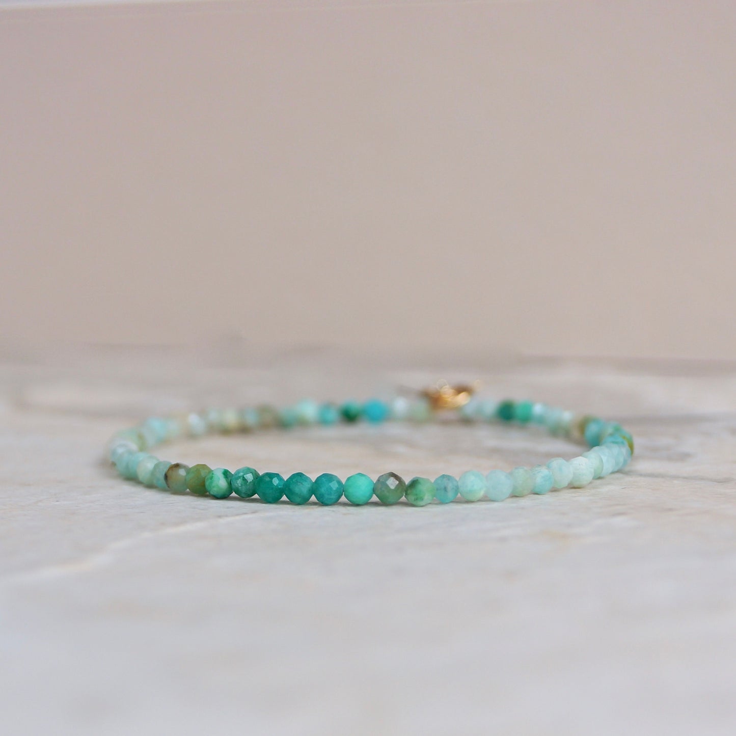 14K Solid Gold: Amazonite Bracelet | 3 mm | Skinny | Blue Green Gemstone | Delicate Bracelet | Healing Stone | For Her