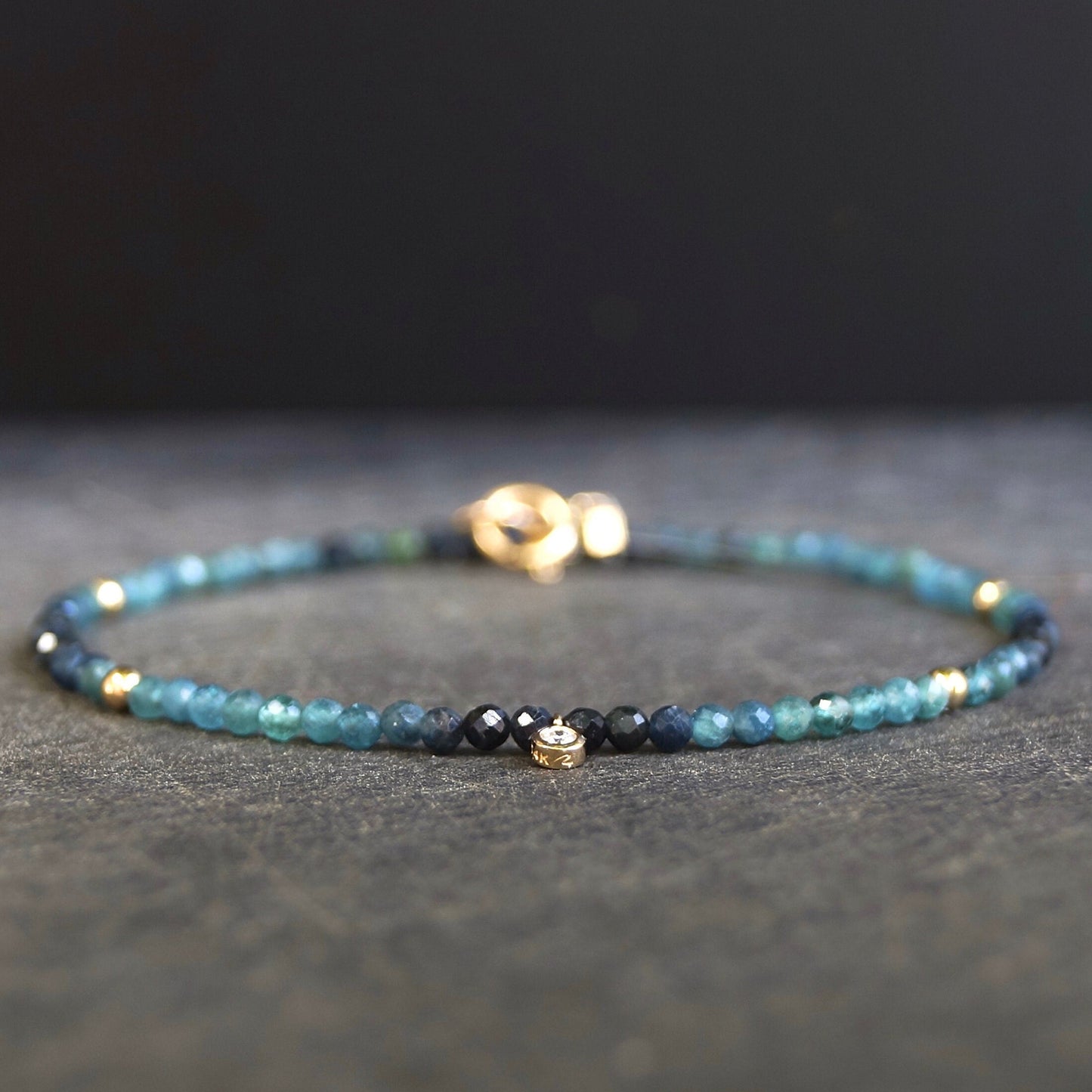 Diamond & Blue Tourmaline Bracelet | 2mm | 14K |Natural Diamond Charm | Teal Blue Gemstone | Boho| Delicate  | Fine Jewelry | Anniversary