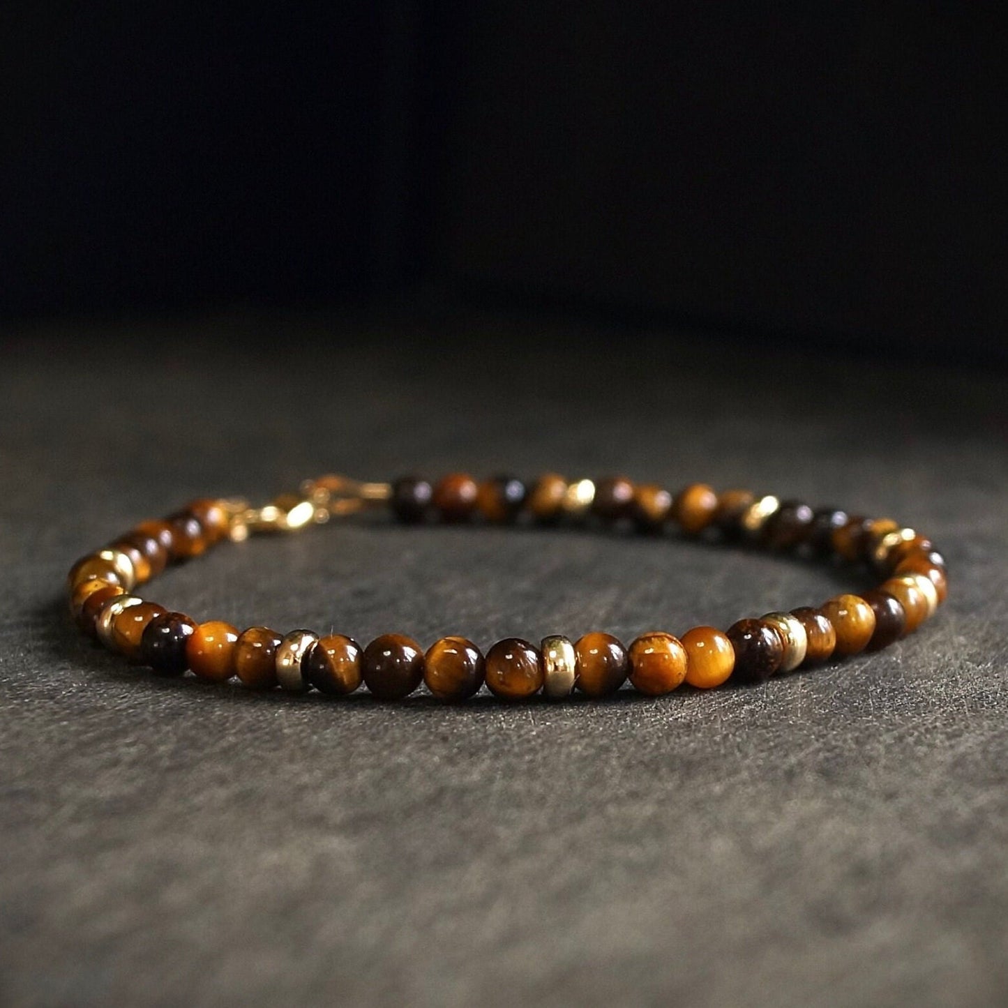 14K: Tiger's Eye Bead Bracelet | 4mm |  Spiritual Bracelet | Brown Gemstone | Fine Jewelry | For Him| Solid Gold